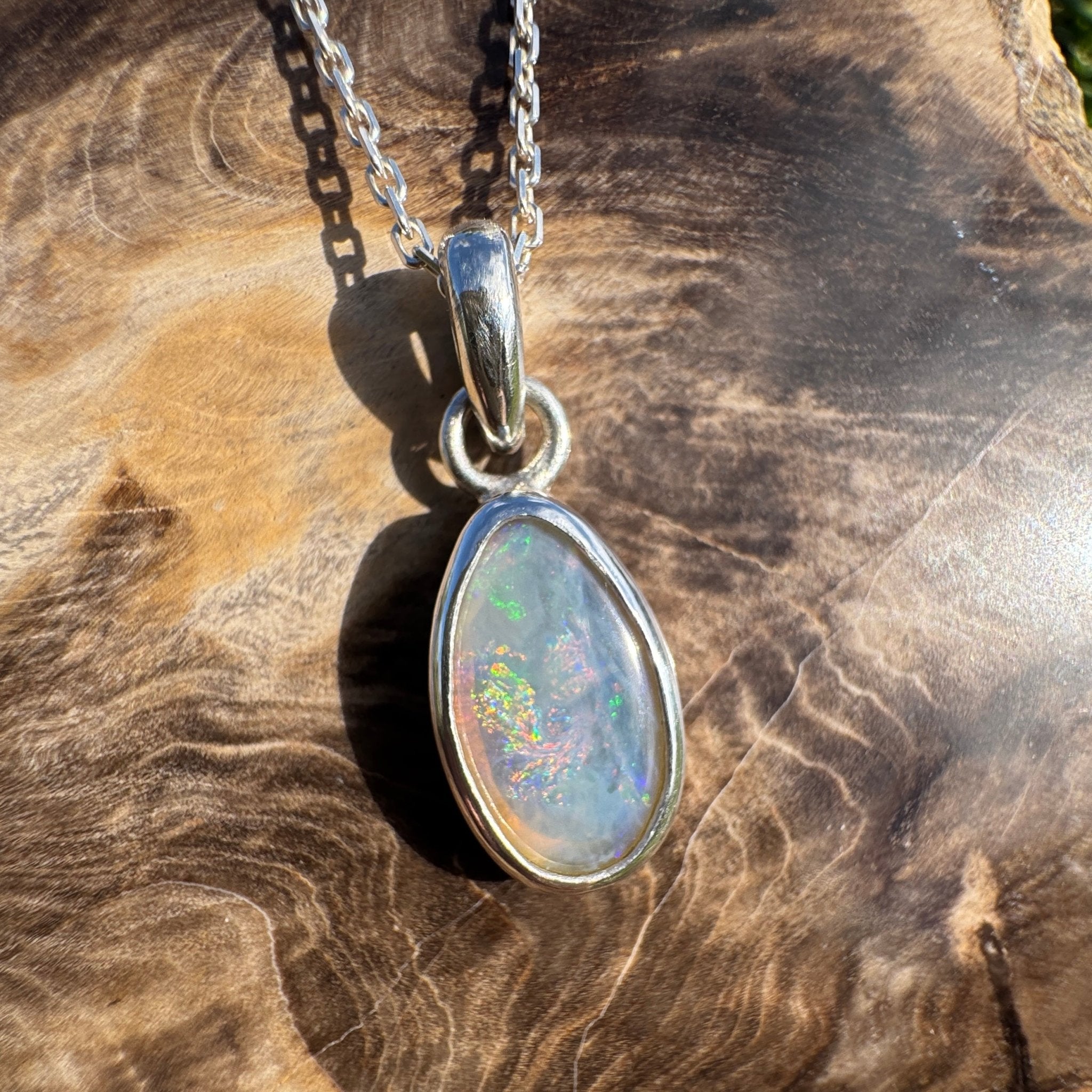 2.2ct Lightning Ridge Crystal Opal Pendant Necklace ~ 'Wineglass Radiance' | 925 Sterling Silver | Solid Australian Opal