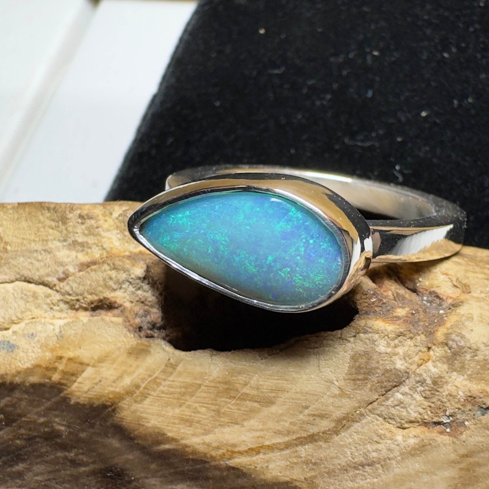 2.2ct Lightning Ridge Opal Ring ~ 'Daintree Azure' | 925 Sterling Silver | Solid Australian Opal