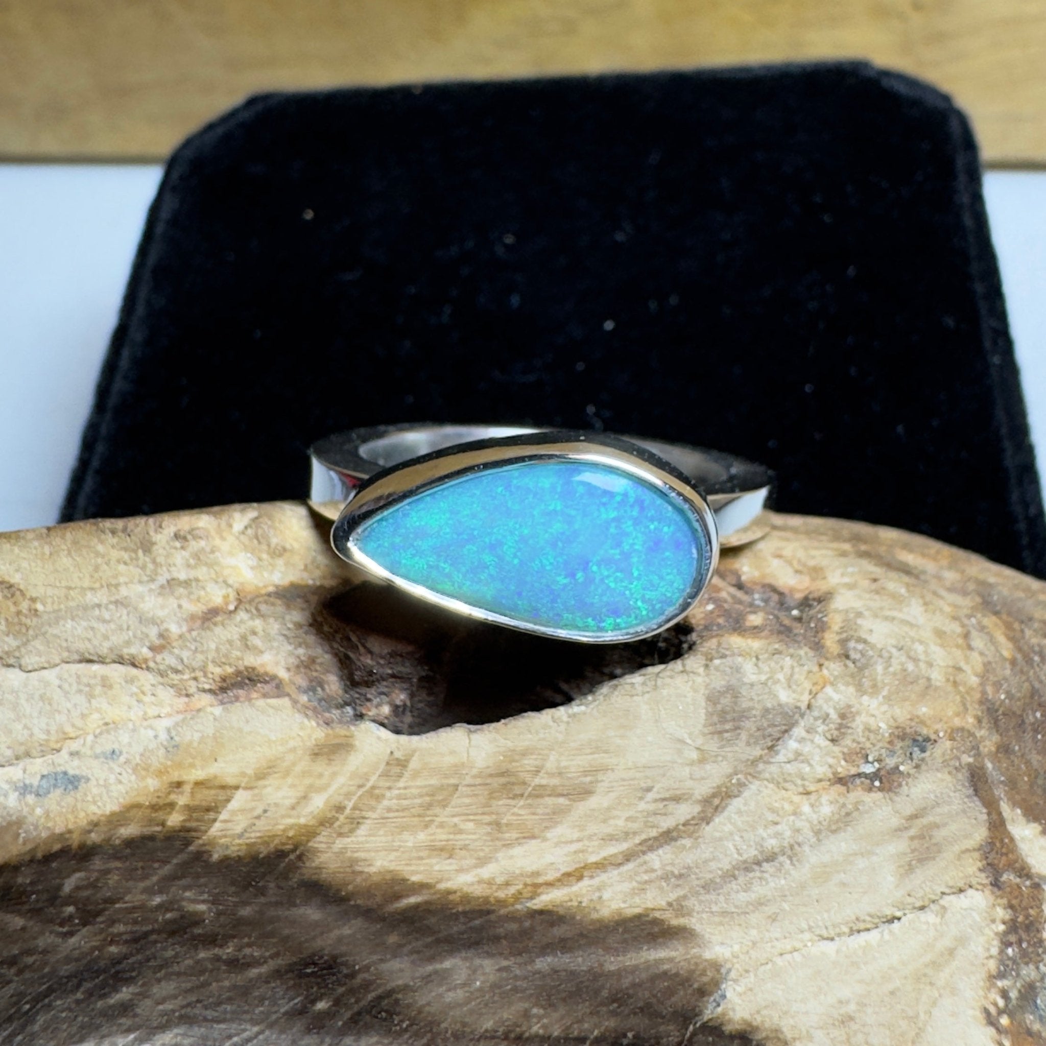2.2ct Lightning Ridge Opal Ring ~ 'Daintree Azure' | 925 Sterling Silver | Solid Australian Opal