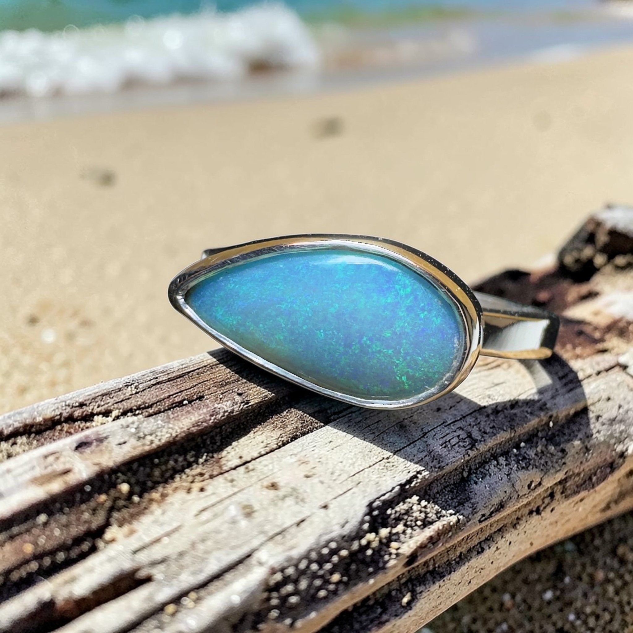 2.2ct Lightning Ridge Opal Ring ~ 'Daintree Azure' | 925 Sterling Silver | Solid Australian Opal