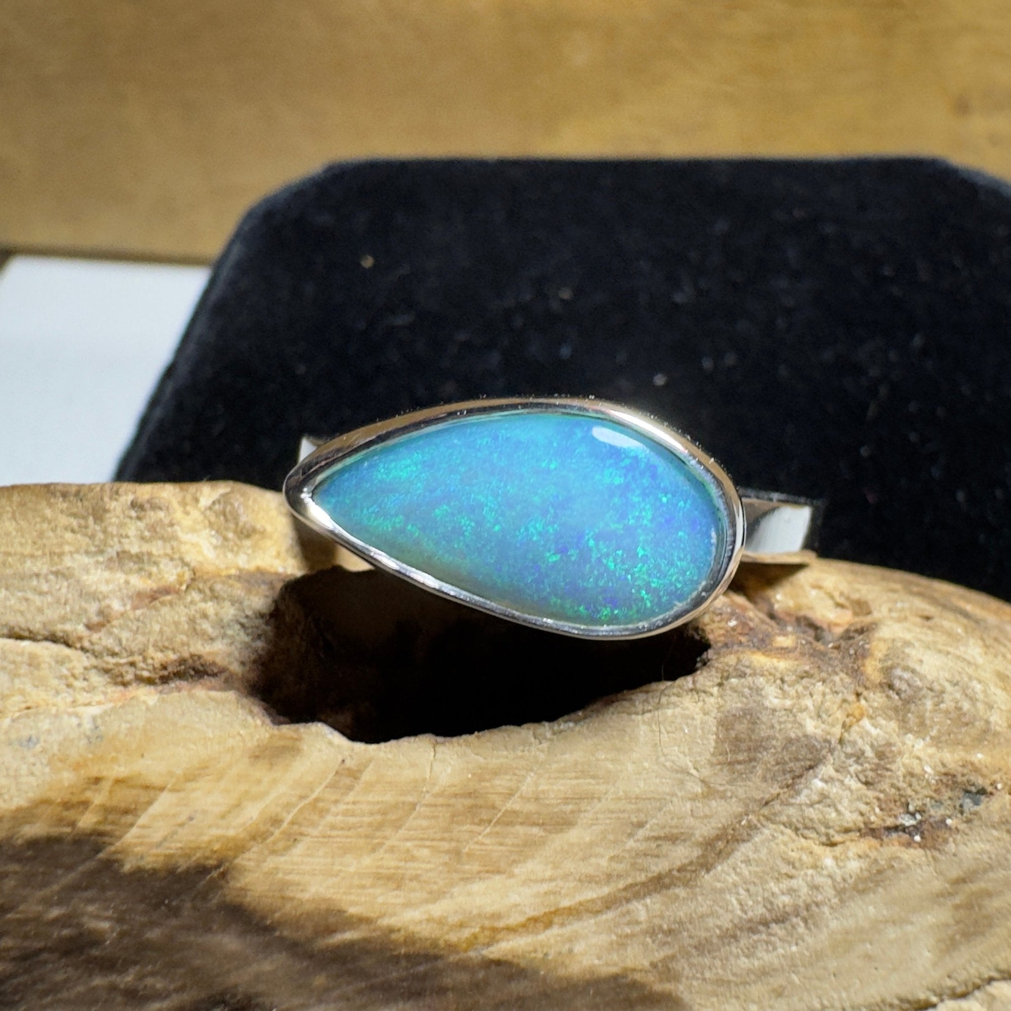 2.2ct Lightning Ridge Opal Ring ~ 'Daintree Azure' | 925 Sterling Silver | Solid Australian Opal