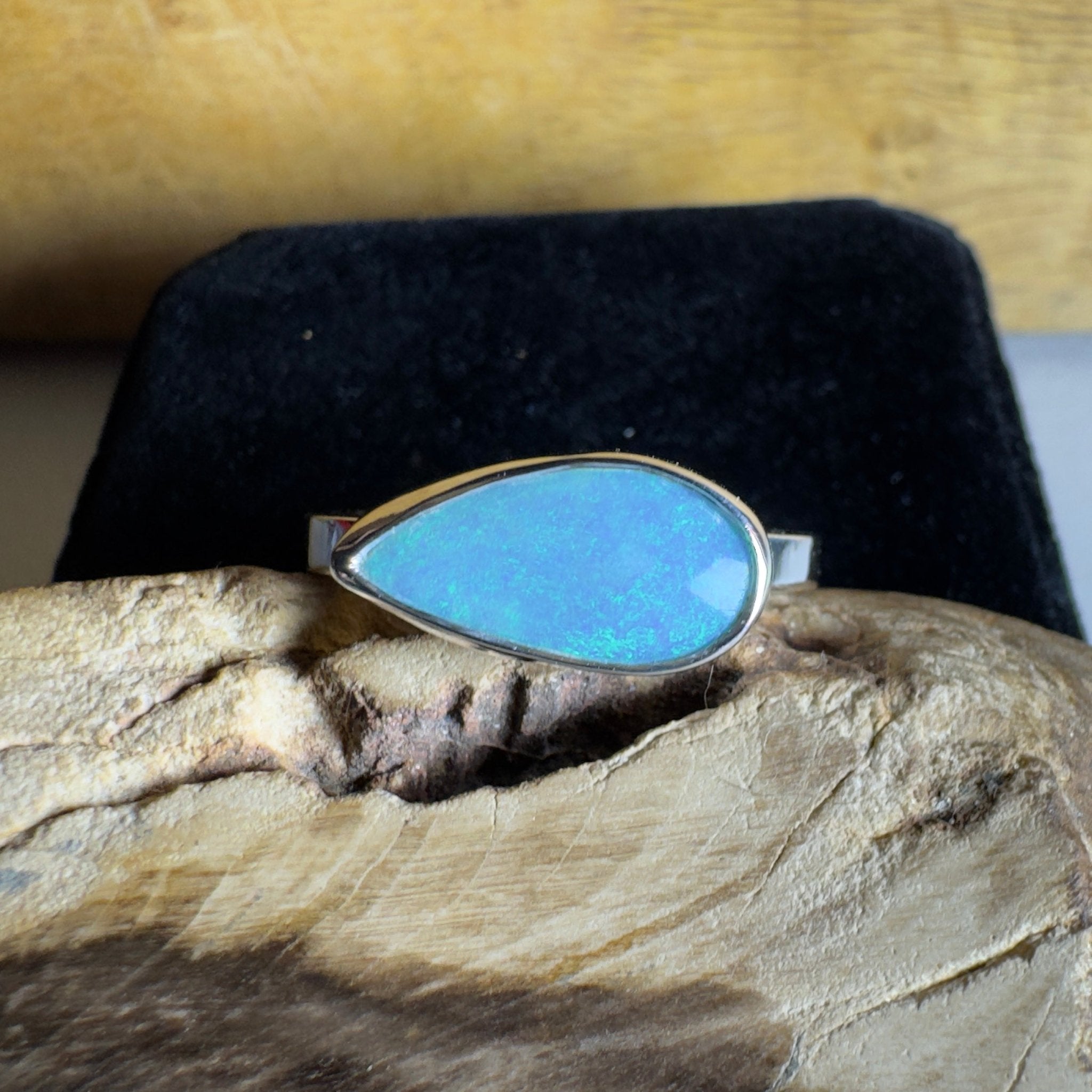 2.2ct Lightning Ridge Opal Ring ~ 'Daintree Azure' | 925 Sterling Silver | Solid Australian Opal