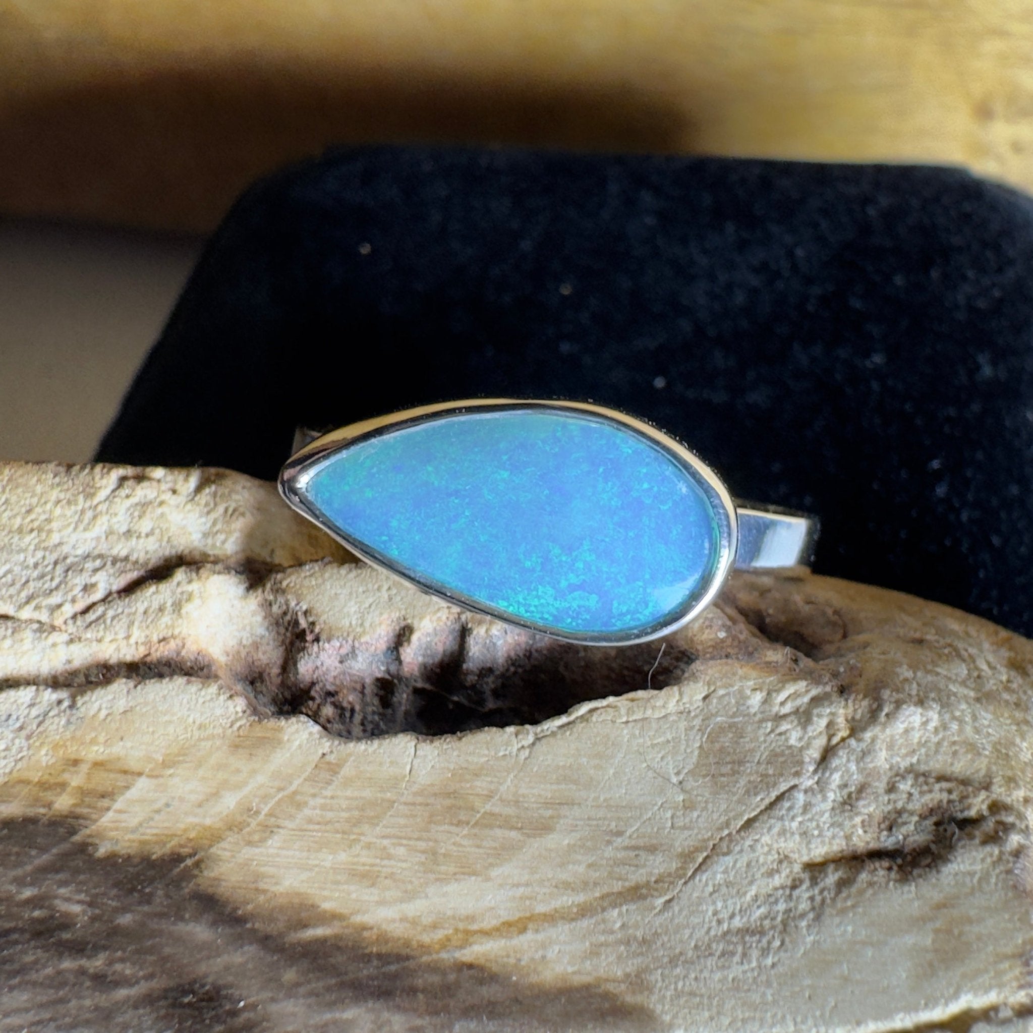 2.2ct Lightning Ridge Opal Ring ~ 'Daintree Azure' | 925 Sterling Silver | Solid Australian Opal