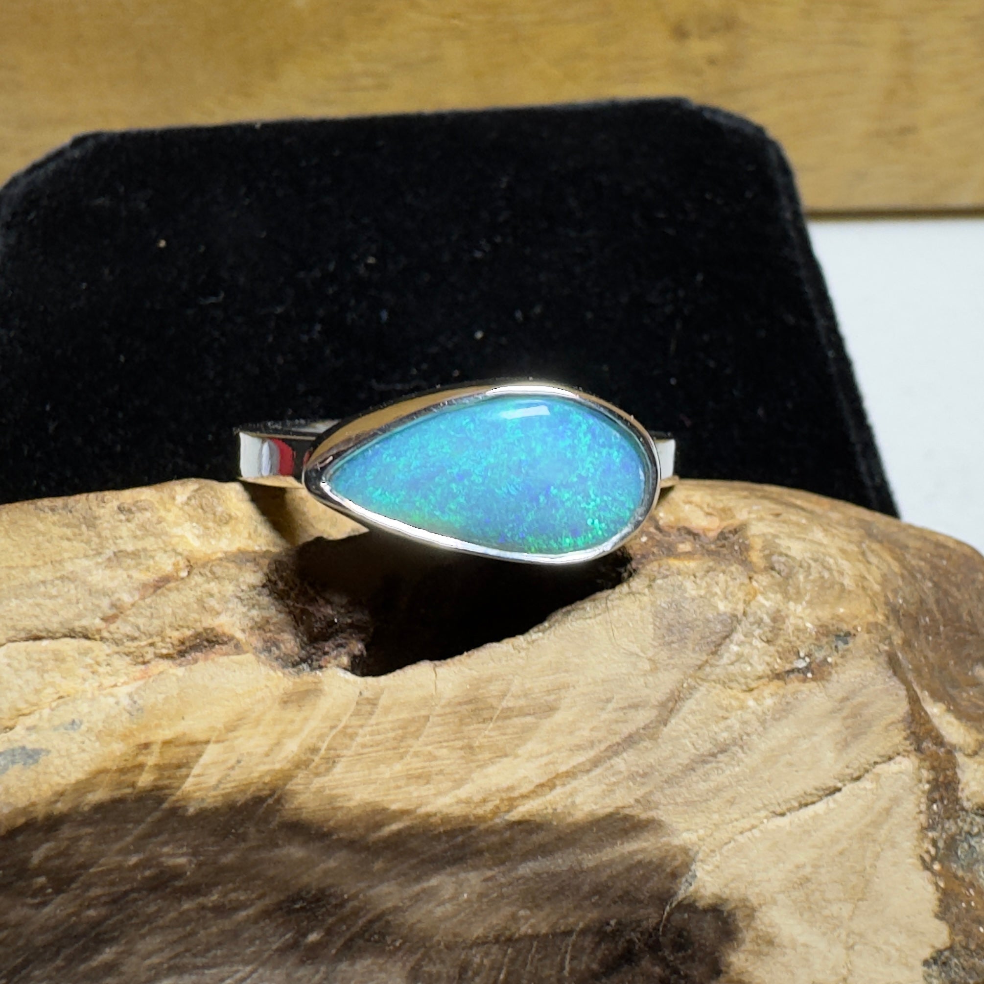 2.2ct Lightning Ridge Opal Ring ~ 'Daintree Azure' | 925 Sterling Silver | Solid Australian Opal