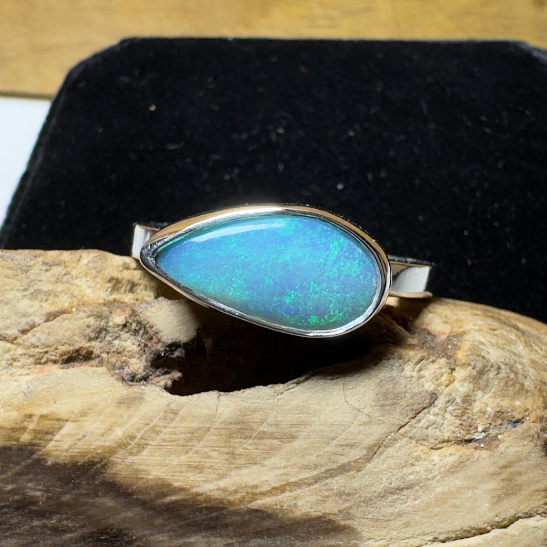 2.2ct Lightning Ridge Opal Ring ~ 'Daintree Azure' | 925 Sterling Silver | Solid Australian Opal