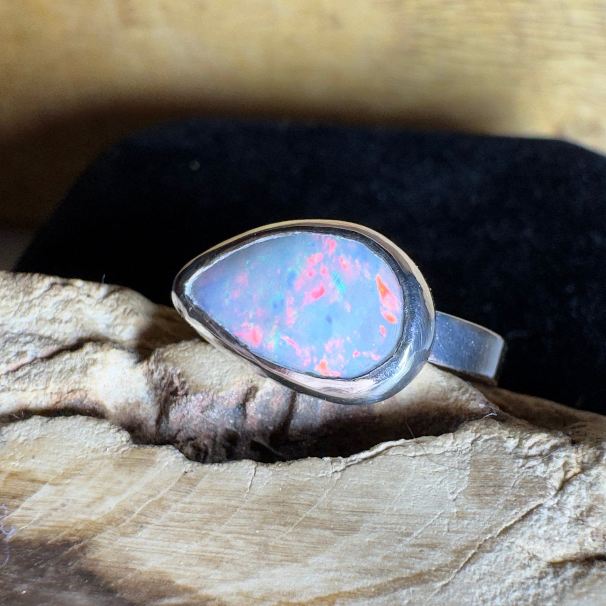2.2ct Solid Lightning Ridge Opal Ring ~ 'Barossa Glow' | 925 Sterling Silver | Solid Australian Opal