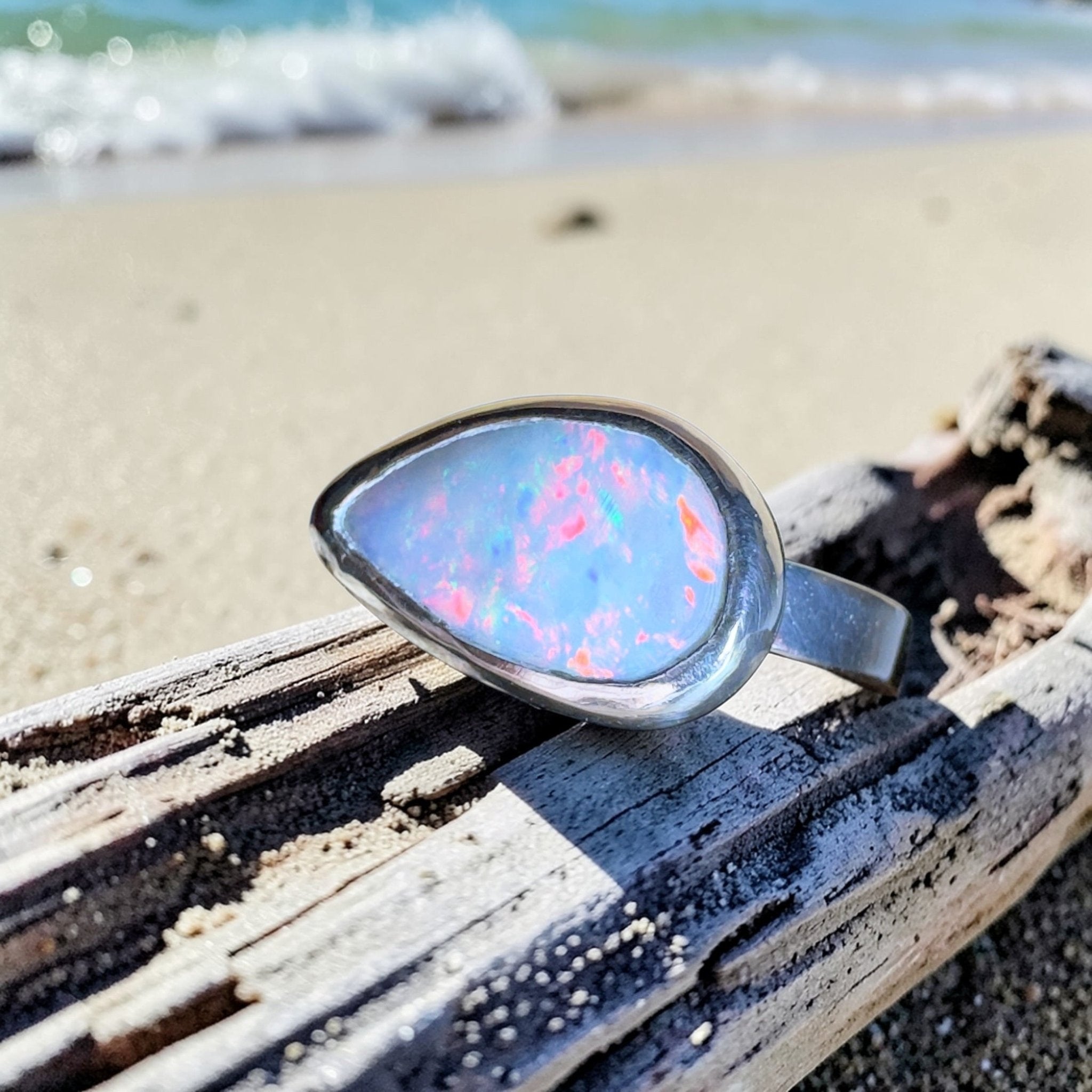 2.2ct Solid Lightning Ridge Opal Ring ~ 'Barossa Glow' | 925 Sterling Silver | Solid Australian Opal