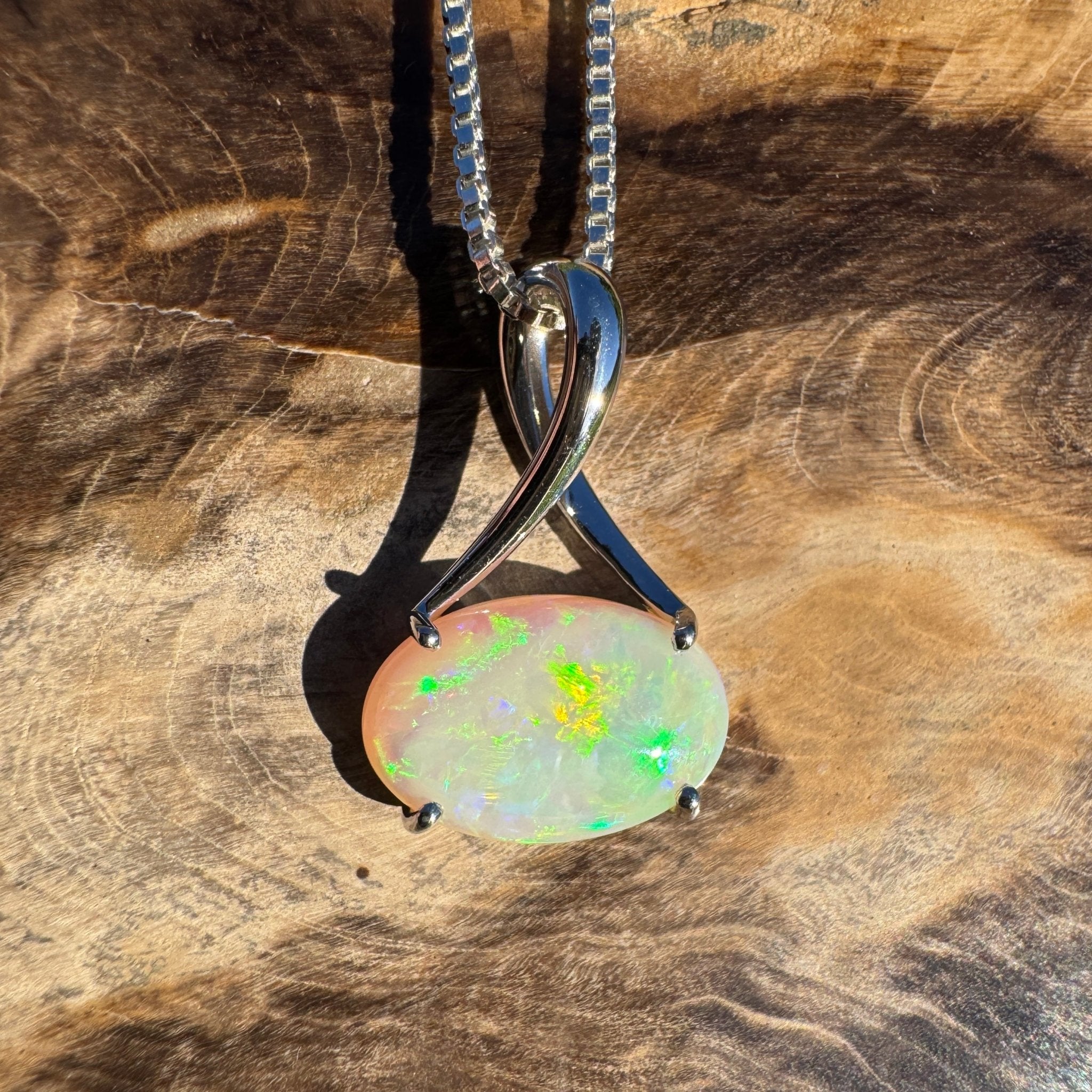 2.35ct Coober Pedy Opal Pendant Necklace ~ 'Arafura Flame' | 925 Sterling Silver | Solid Australian Opal