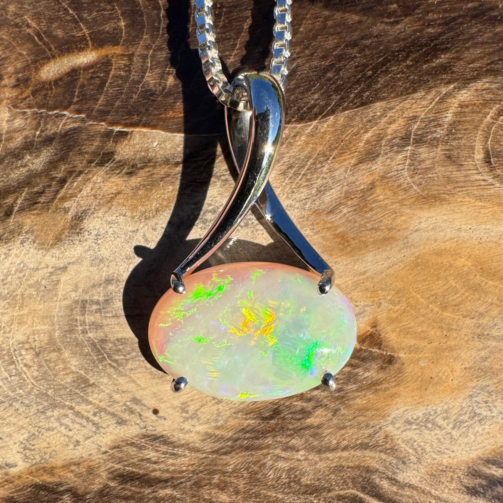 2.35ct Coober Pedy Opal Pendant Necklace ~ 'Arafura Flame' | 925 Sterling Silver | Solid Australian Opal