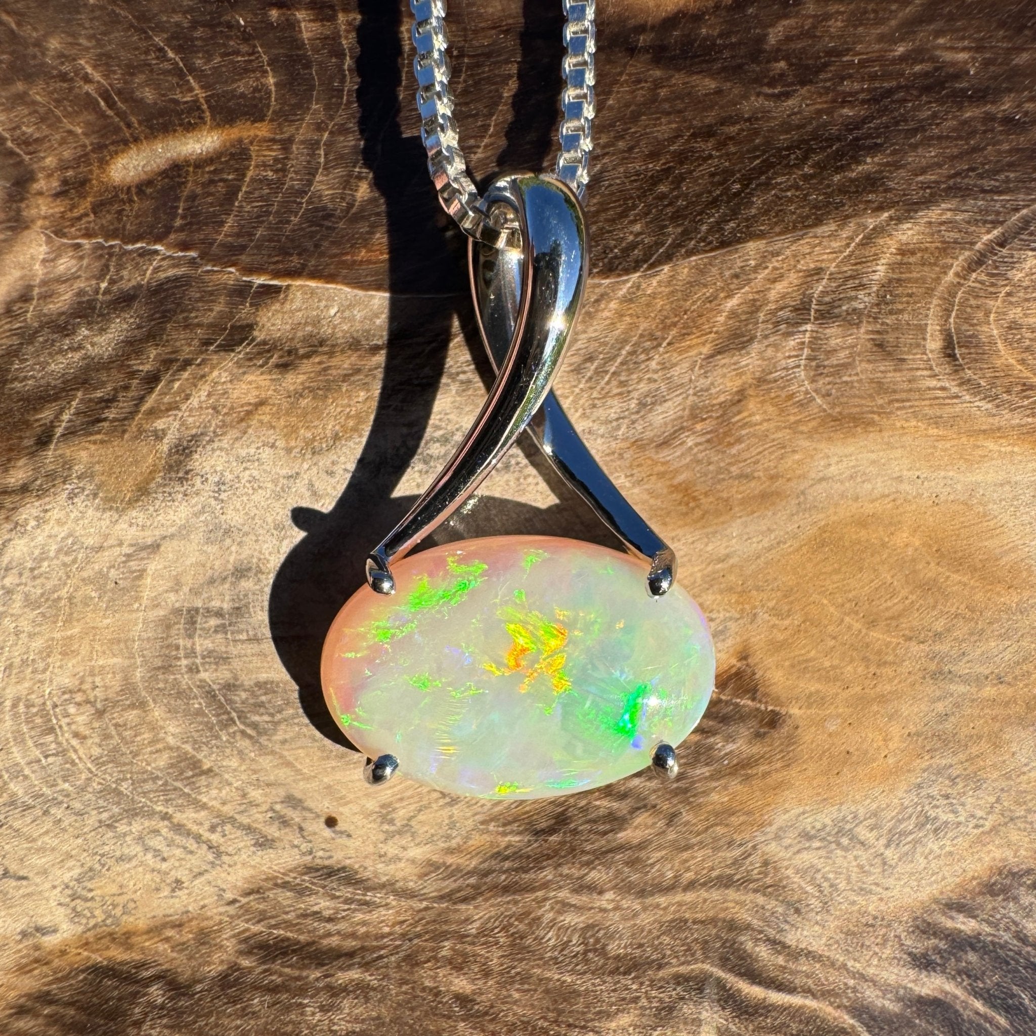 2.35ct Coober Pedy Opal Pendant Necklace ~ 'Arafura Flame' | 925 Sterling Silver | Solid Australian Opal