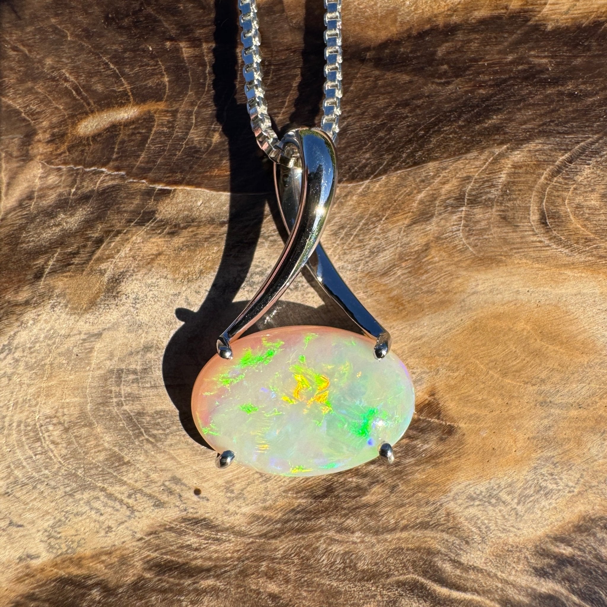 2.35ct Coober Pedy Opal Pendant Necklace ~ 'Arafura Flame' | 925 Sterling Silver | Solid Australian Opal
