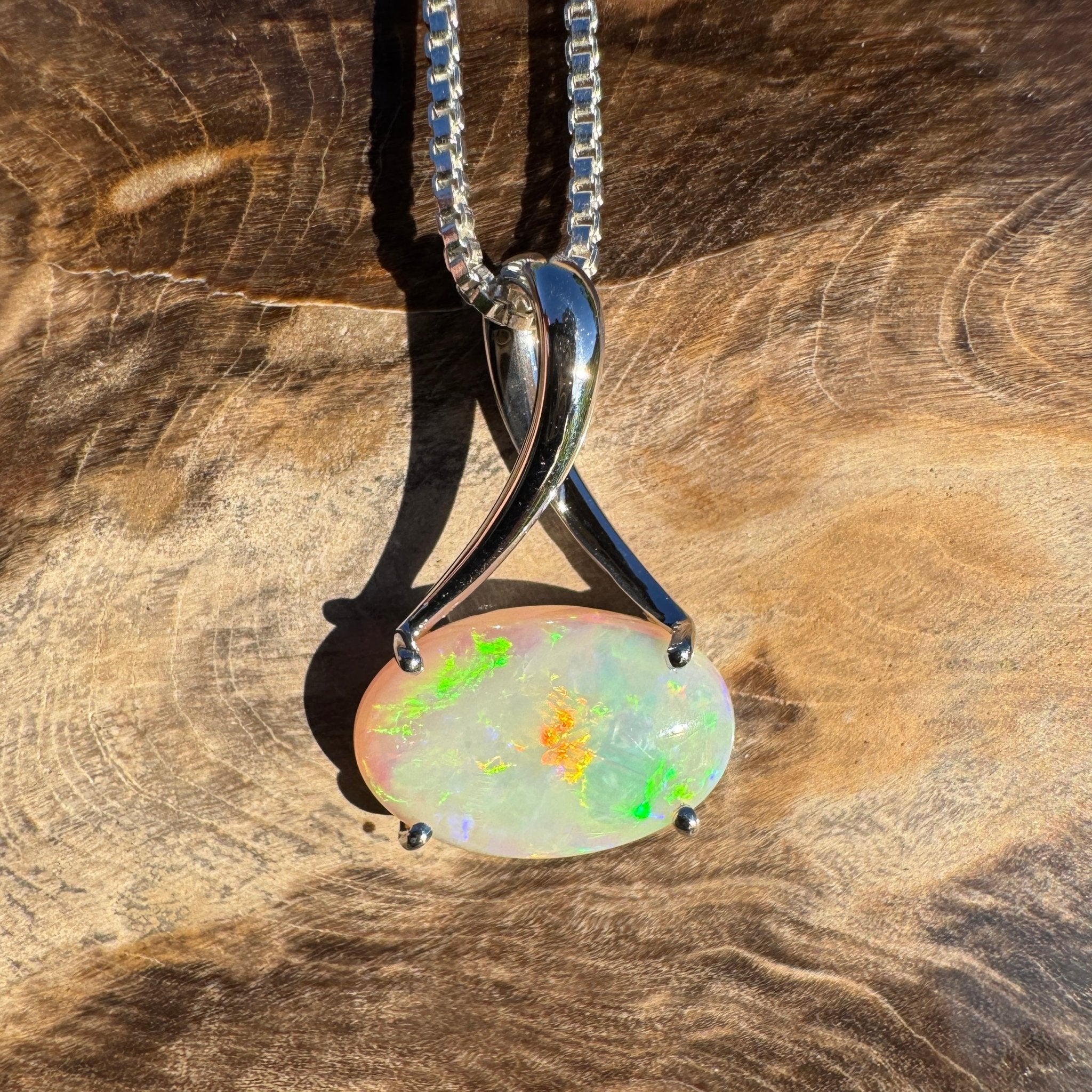 2.35ct Coober Pedy Opal Pendant Necklace ~ 'Arafura Flame' | 925 Sterling Silver | Solid Australian Opal