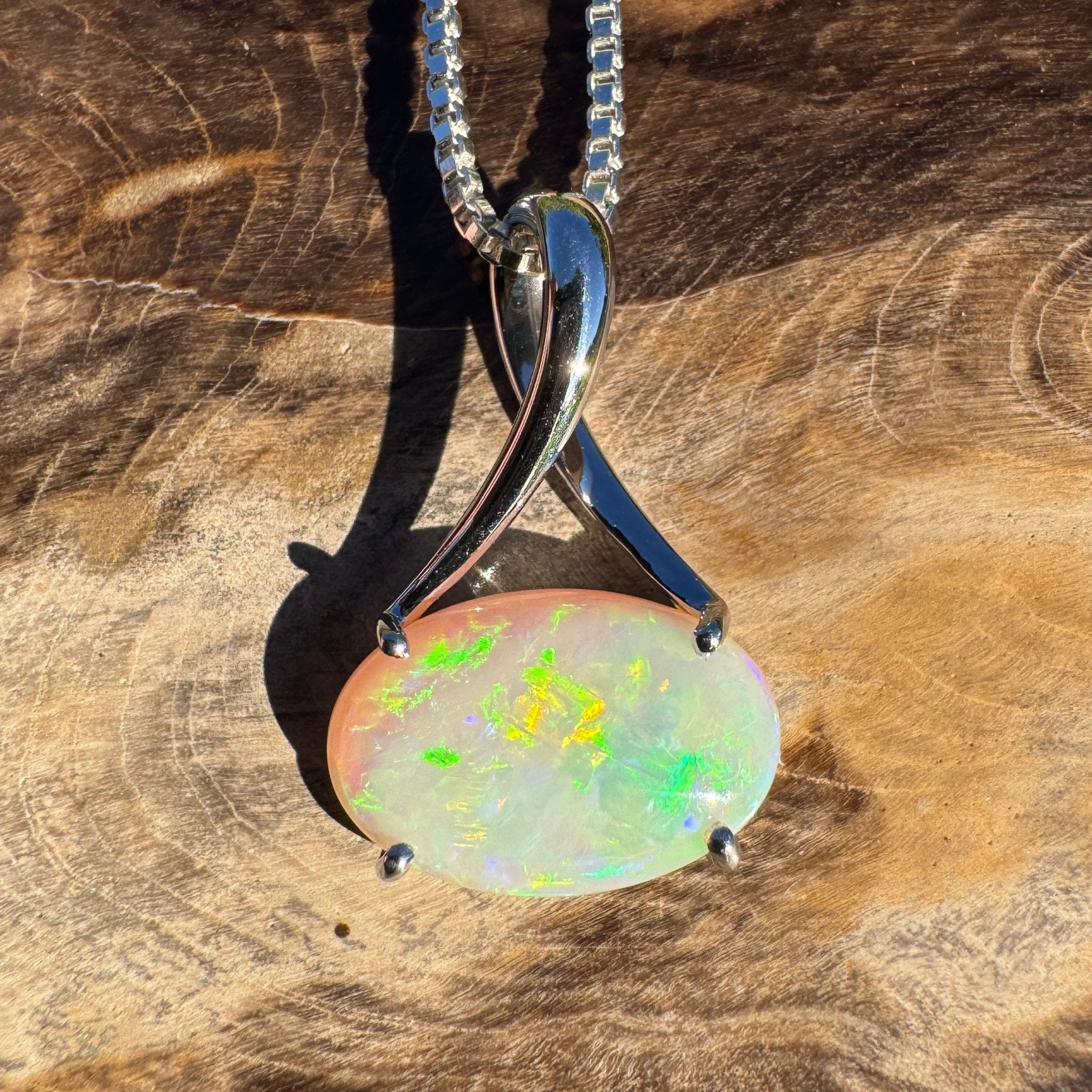 2.35ct Coober Pedy Opal Pendant Necklace ~ 'Arafura Flame' | 925 Sterling Silver | Solid Australian Opal