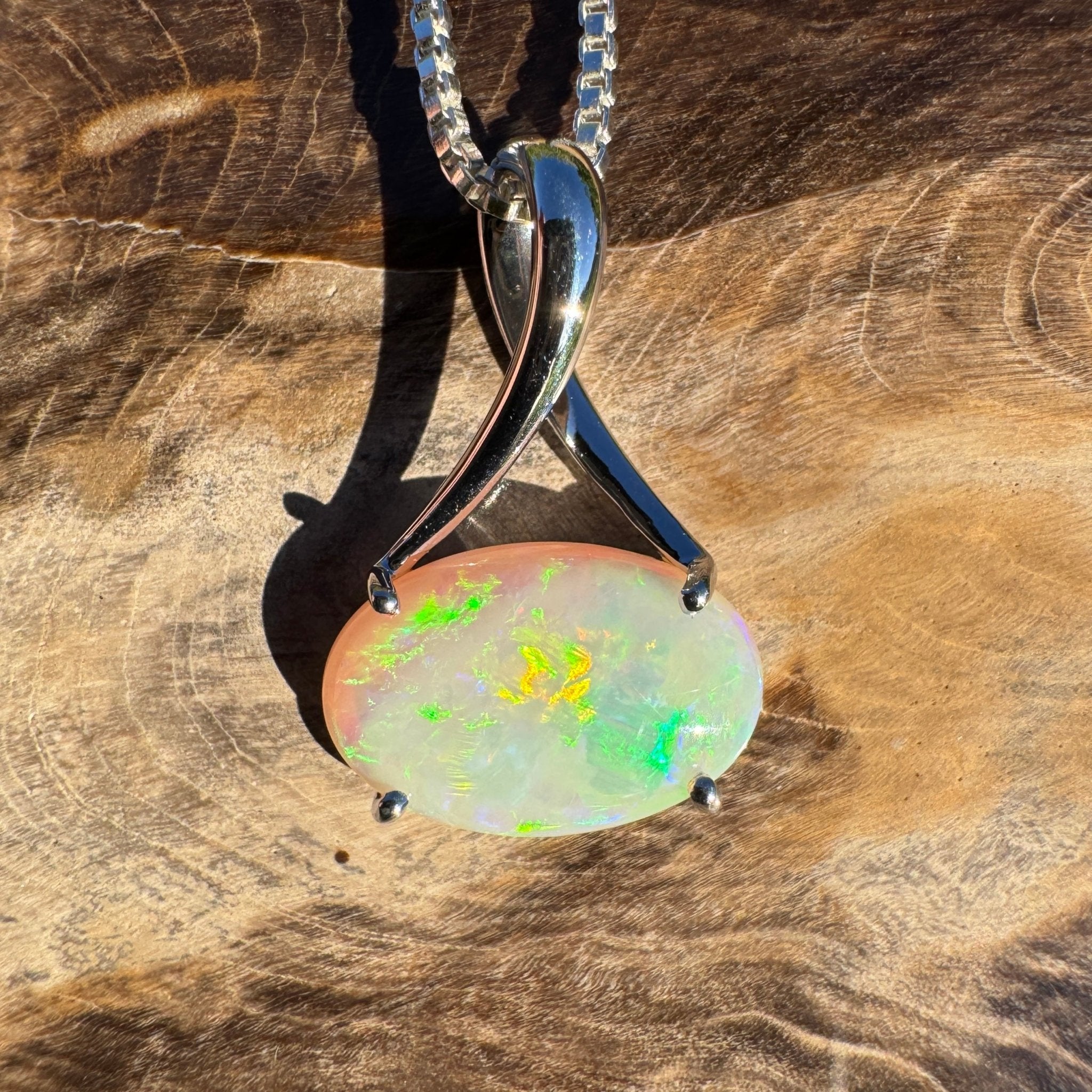 2.35ct Coober Pedy Opal Pendant Necklace ~ 'Arafura Flame' | 925 Sterling Silver | Solid Australian Opal