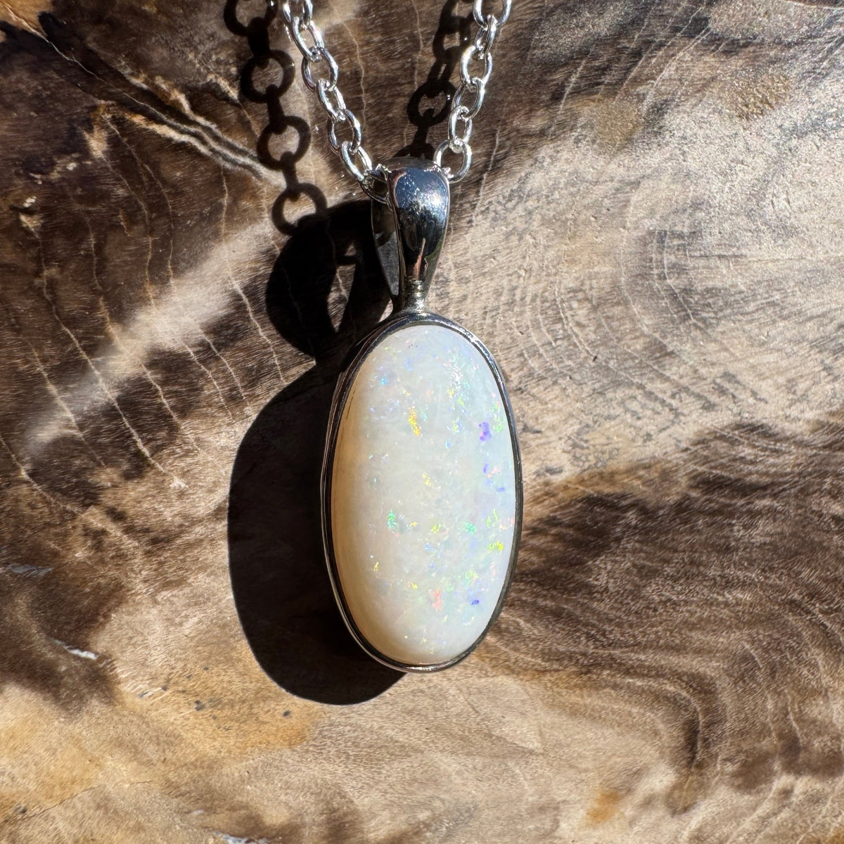 2.3ct Coober Pedy Opal Pendant Necklace ~ 'Guilderton Gleam' | 925 Sterling Silver | Solid Australian Opal