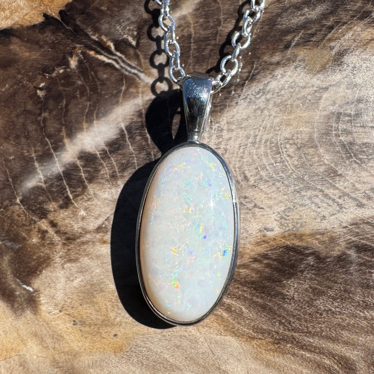 2.3ct Coober Pedy Opal Pendant Necklace ~ 'Guilderton Gleam' | 925 Sterling Silver | Solid Australian Opal