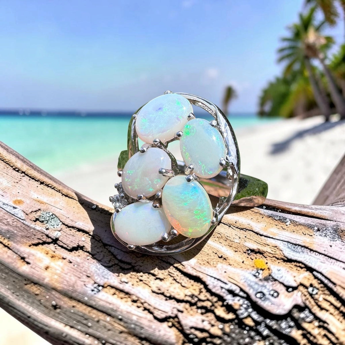 2.3ct Coober Pedy Opal Ring ~ 'Wide Bay Cluster' | 925 Sterling Silver | Solid Australian Opal