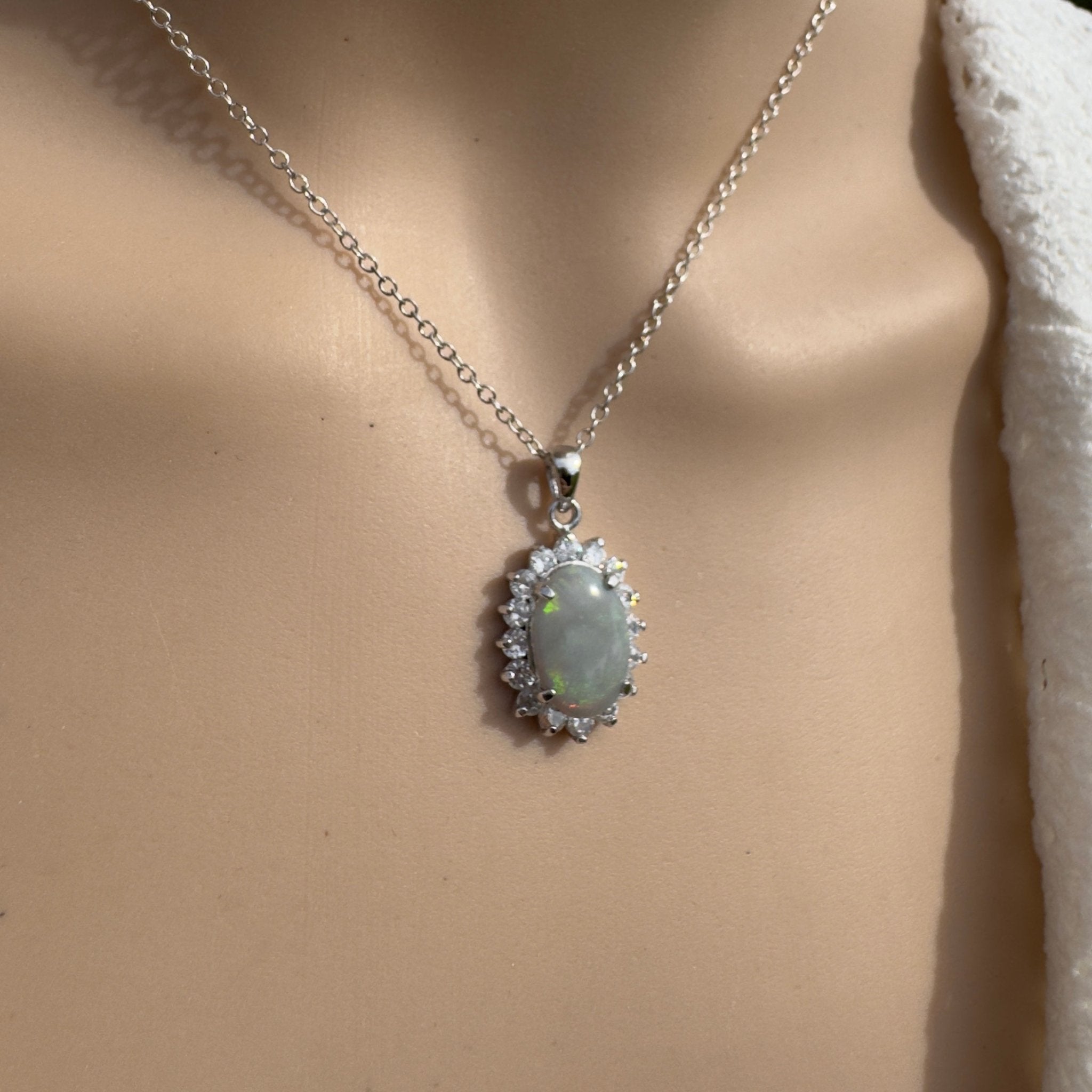 2.3ct Lightning Ridge Crystal Opal Pendant Necklace ~ 'Celestial Halo' | 925 Sterling Silver | Solid Australian Opal