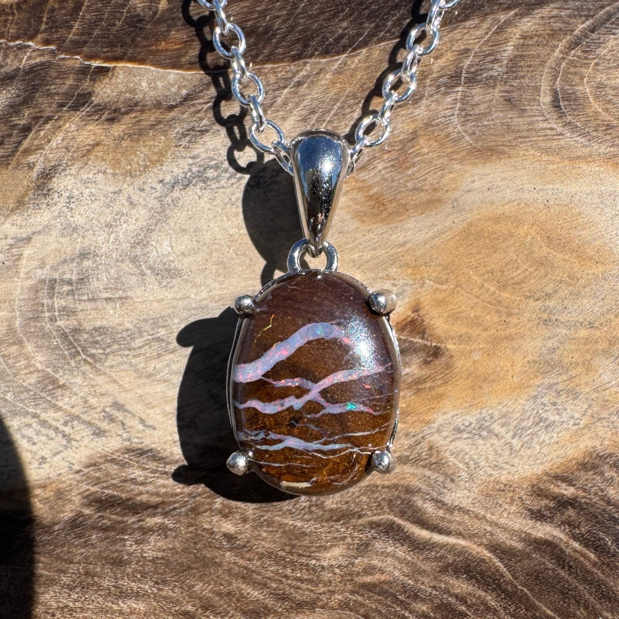 2.3ct Queensland Opal Pendant Necklace ~ 'Rottnest Ember' | 925 Sterling Silver | Solid Australian Opal