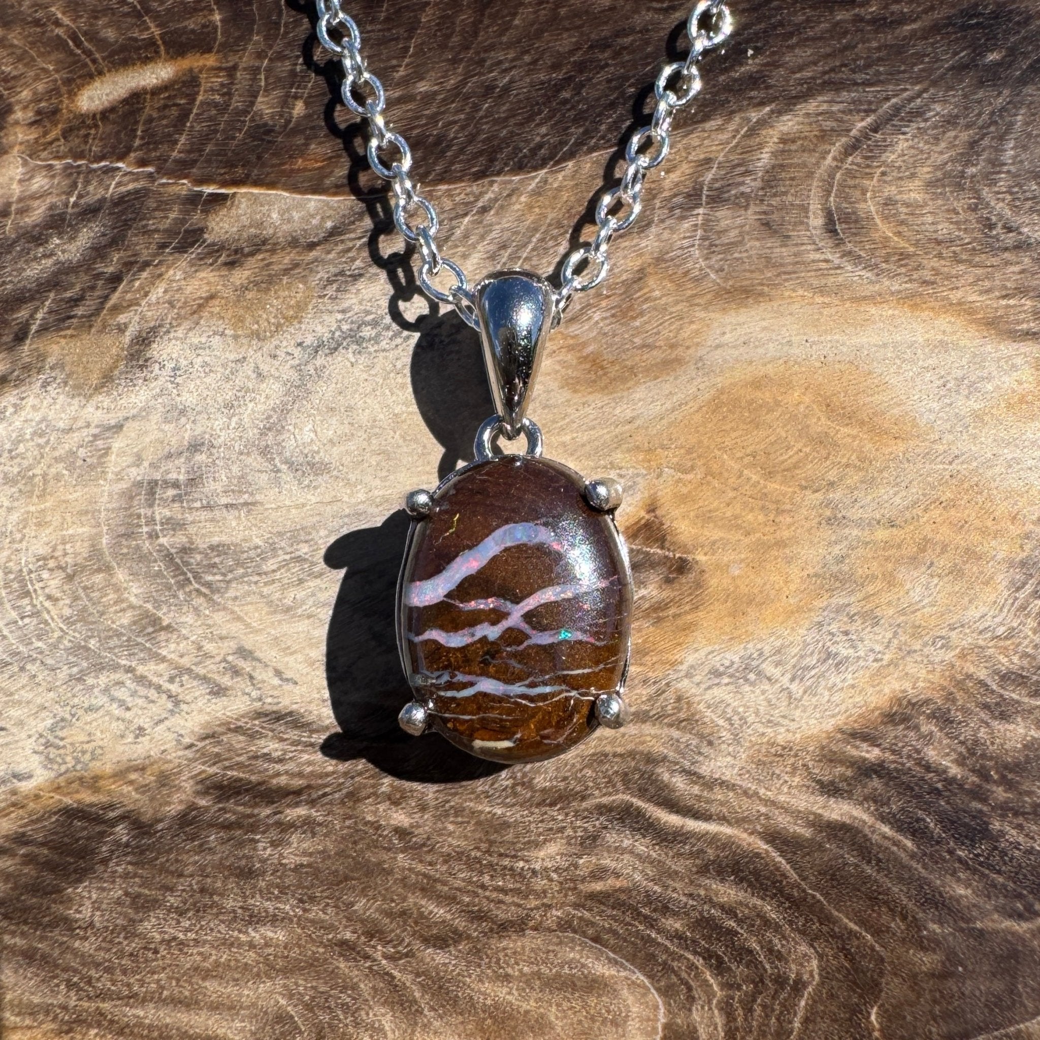 2.3ct Queensland Opal Pendant Necklace ~ 'Rottnest Ember' | 925 Sterling Silver | Solid Australian Opal