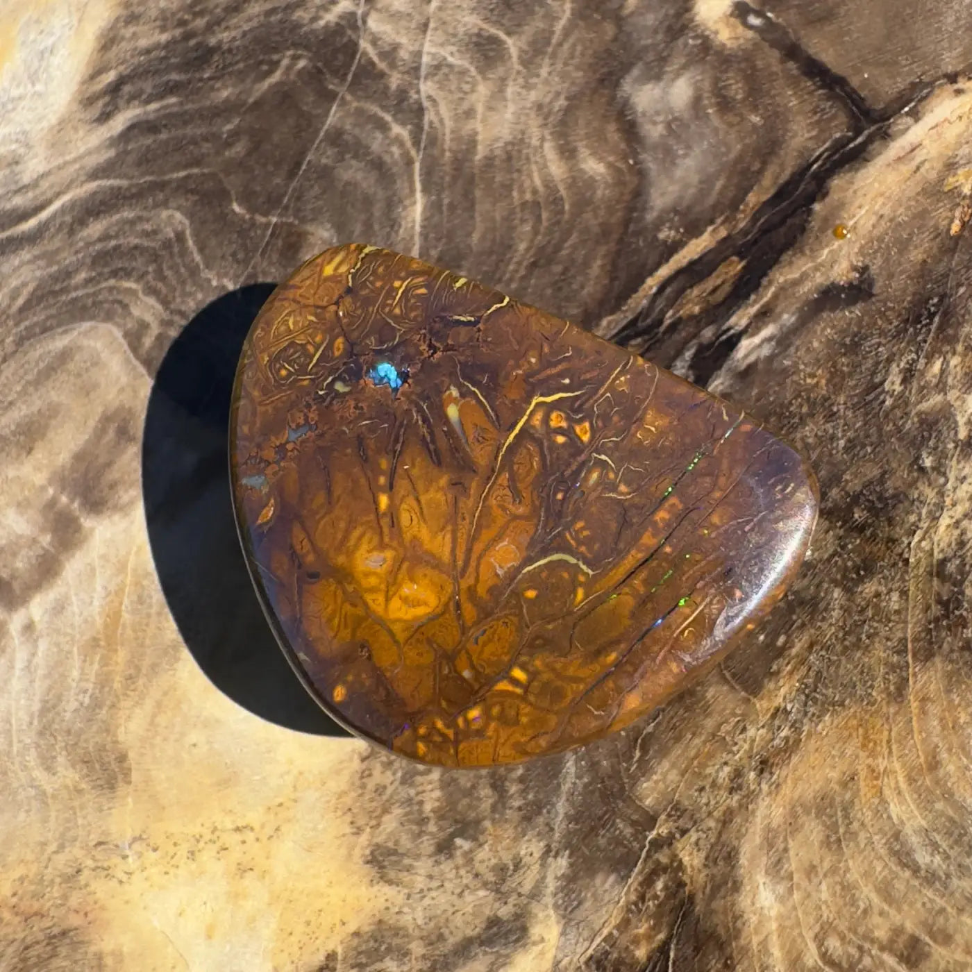 Polished Boulder Opal with Brown and Gold Matrix in a 24.6 Carat Hand-Cut Solid Setting