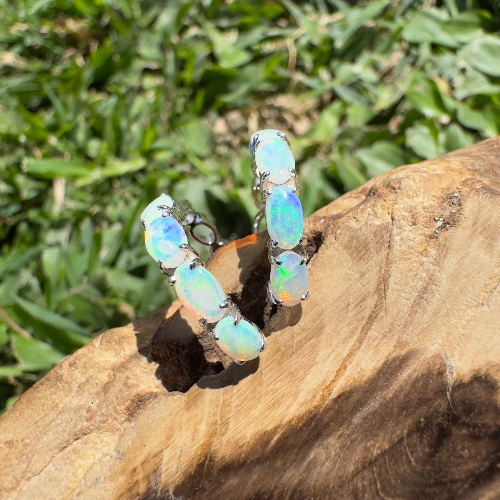 2.4ct Coober Pedy Opal Huggie Earrings ~ 'Tallow Beach Loop' | 925 Sterling Silver | Solid Australian Opal