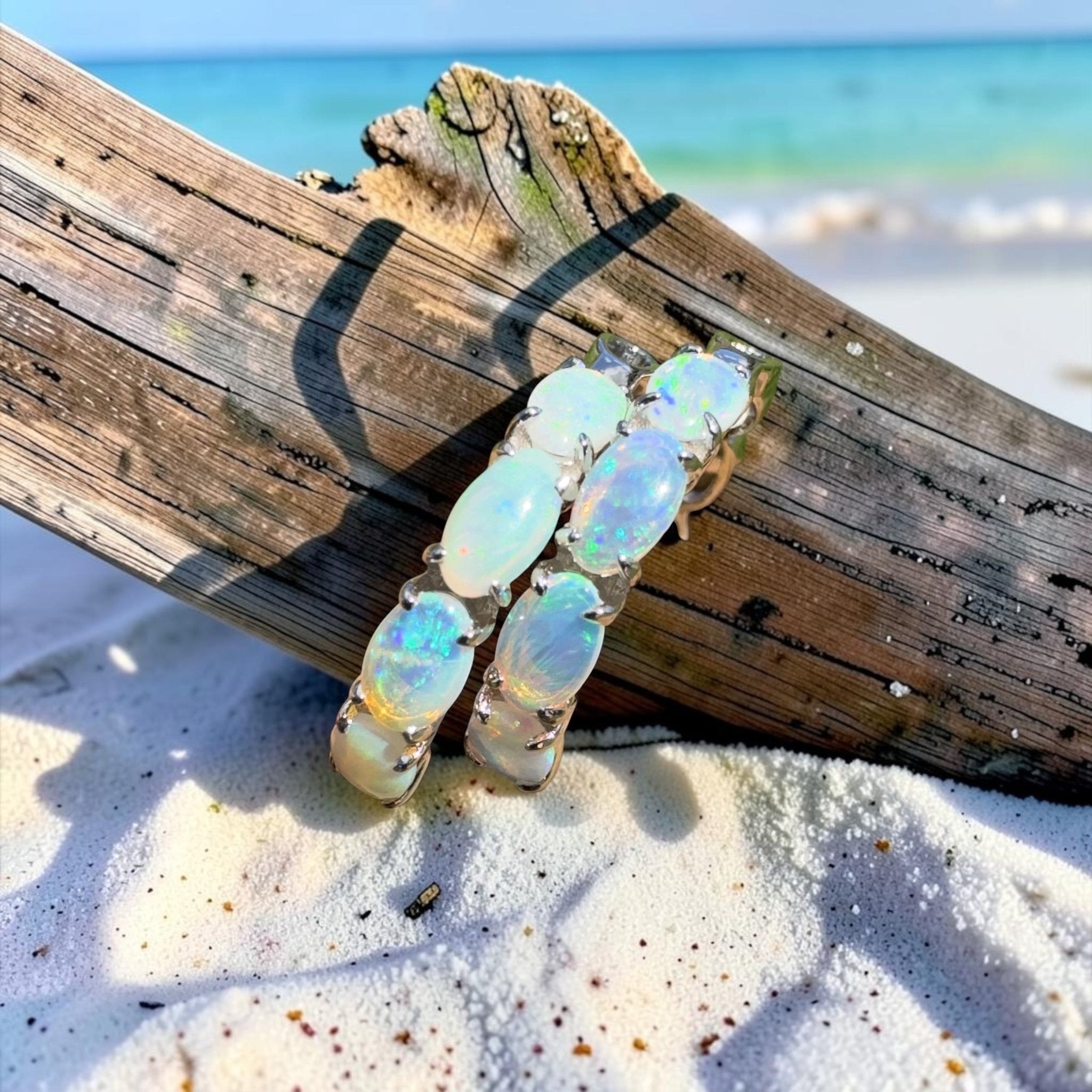 2.4ct Coober Pedy Opal Huggie Earrings ~ 'Wategos Loop' | 925 Sterling Silver | Solid Australian Opal