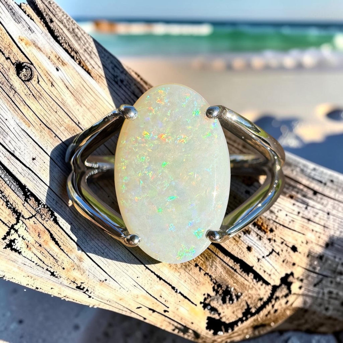 2.4ct Coober Pedy Opal Ring ~ 'Robe Coast Colours' | 925 Sterling Silver | Solid Australian Opal