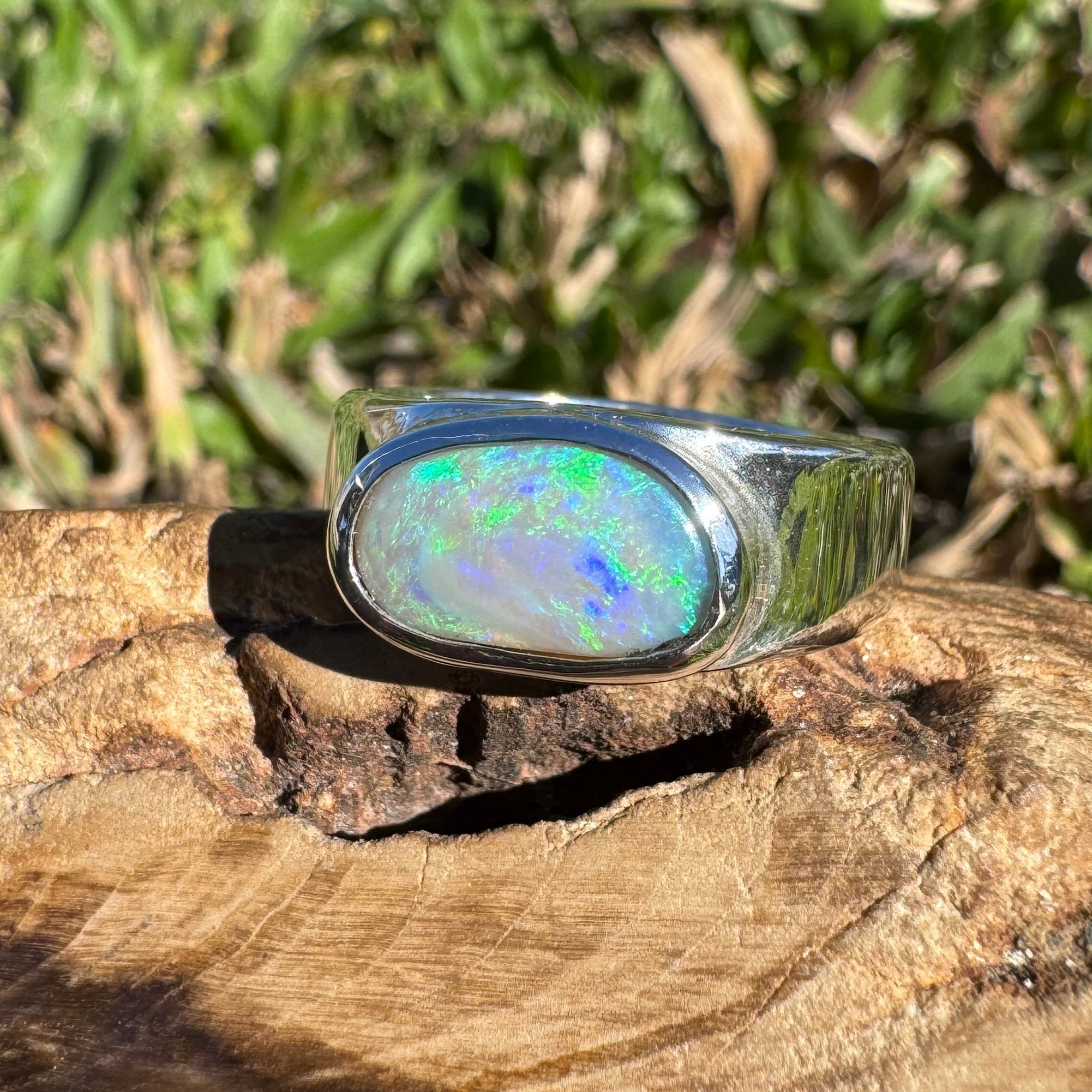 2.4ct Lightning Ridge Opal Ring ~ 'Hyams Beach Green' | 925 Sterling Silver | Solid Australian Opal