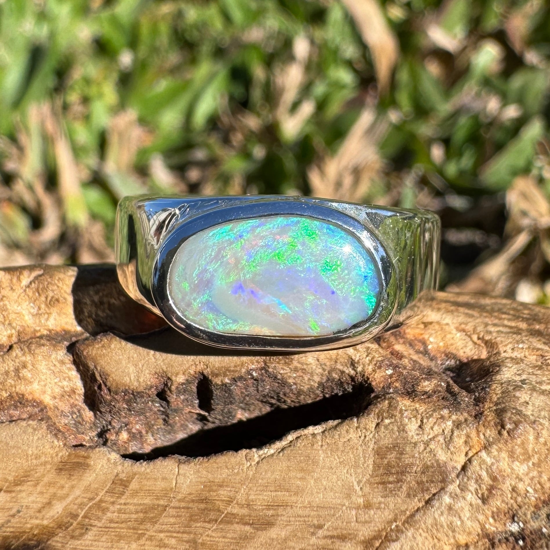 2.4ct Lightning Ridge Opal Ring ~ 'Hyams Beach Green' | 925 Sterling Silver | Solid Australian Opal