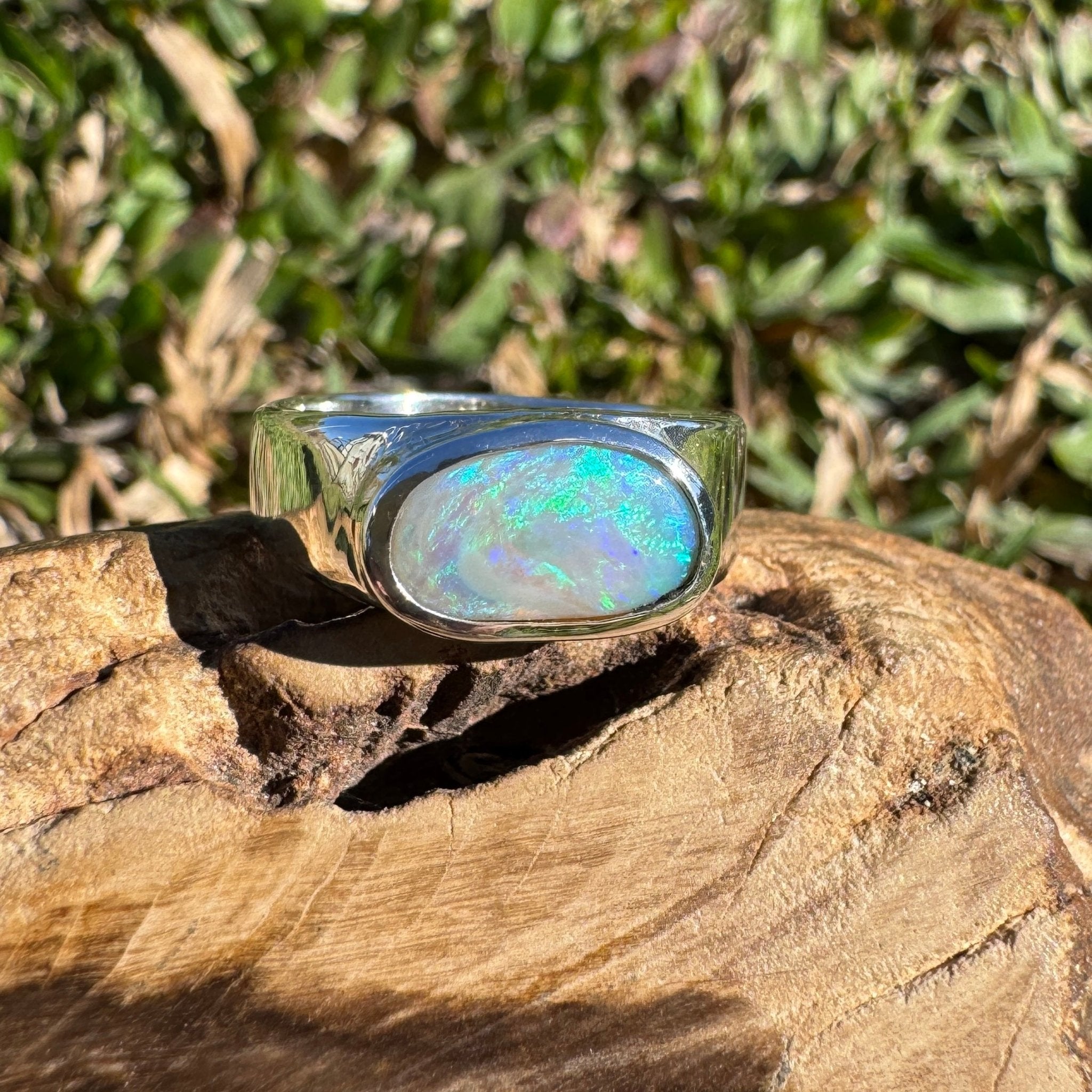2.4ct Lightning Ridge Opal Ring ~ 'Hyams Beach Green' | 925 Sterling Silver | Solid Australian Opal
