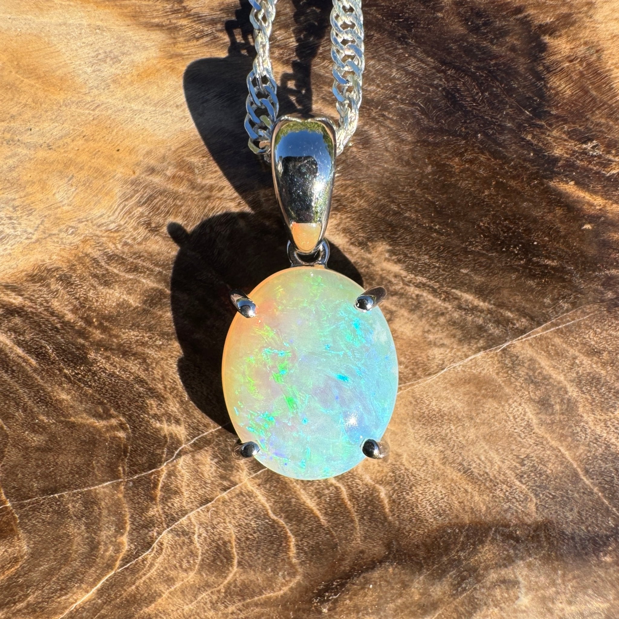 2.5ct Coober Pedy Crystal Opal Pendant Necklace ~ 'Pacific Drift' | 925 Sterling Silver | Solid Australian Opal