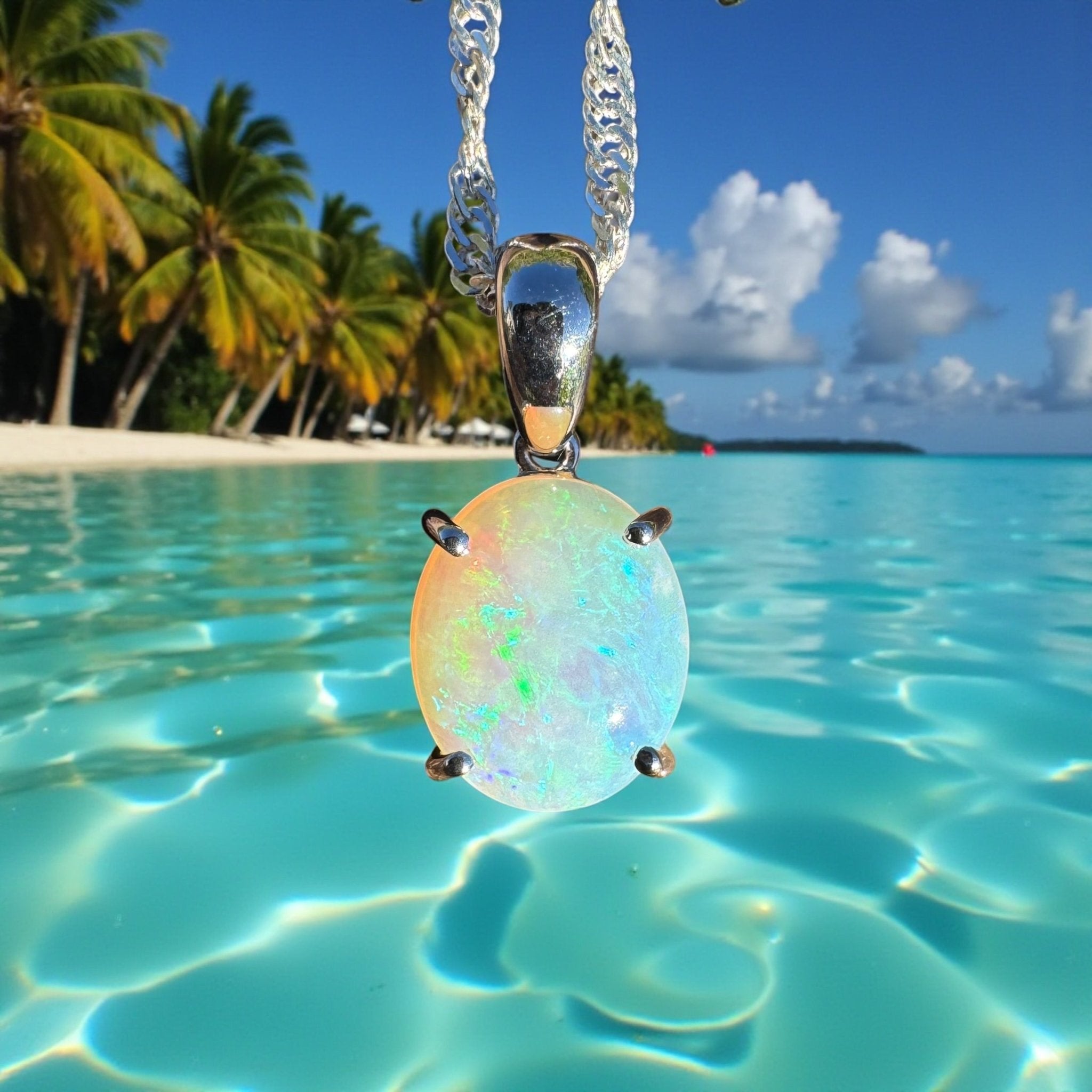 2.5ct Coober Pedy Crystal Opal Pendant Necklace ~ 'Pacific Drift' | 925 Sterling Silver | Solid Australian Opal