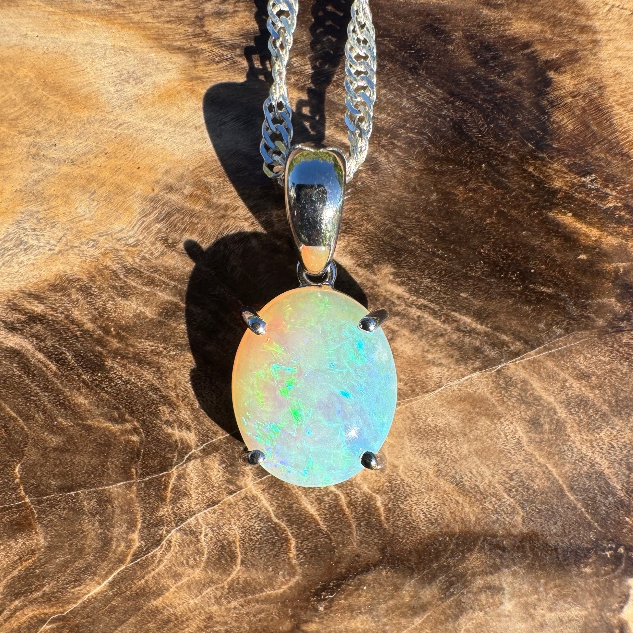 2.5ct Coober Pedy Crystal Opal Pendant Necklace ~ 'Pacific Drift' | 925 Sterling Silver | Solid Australian Opal