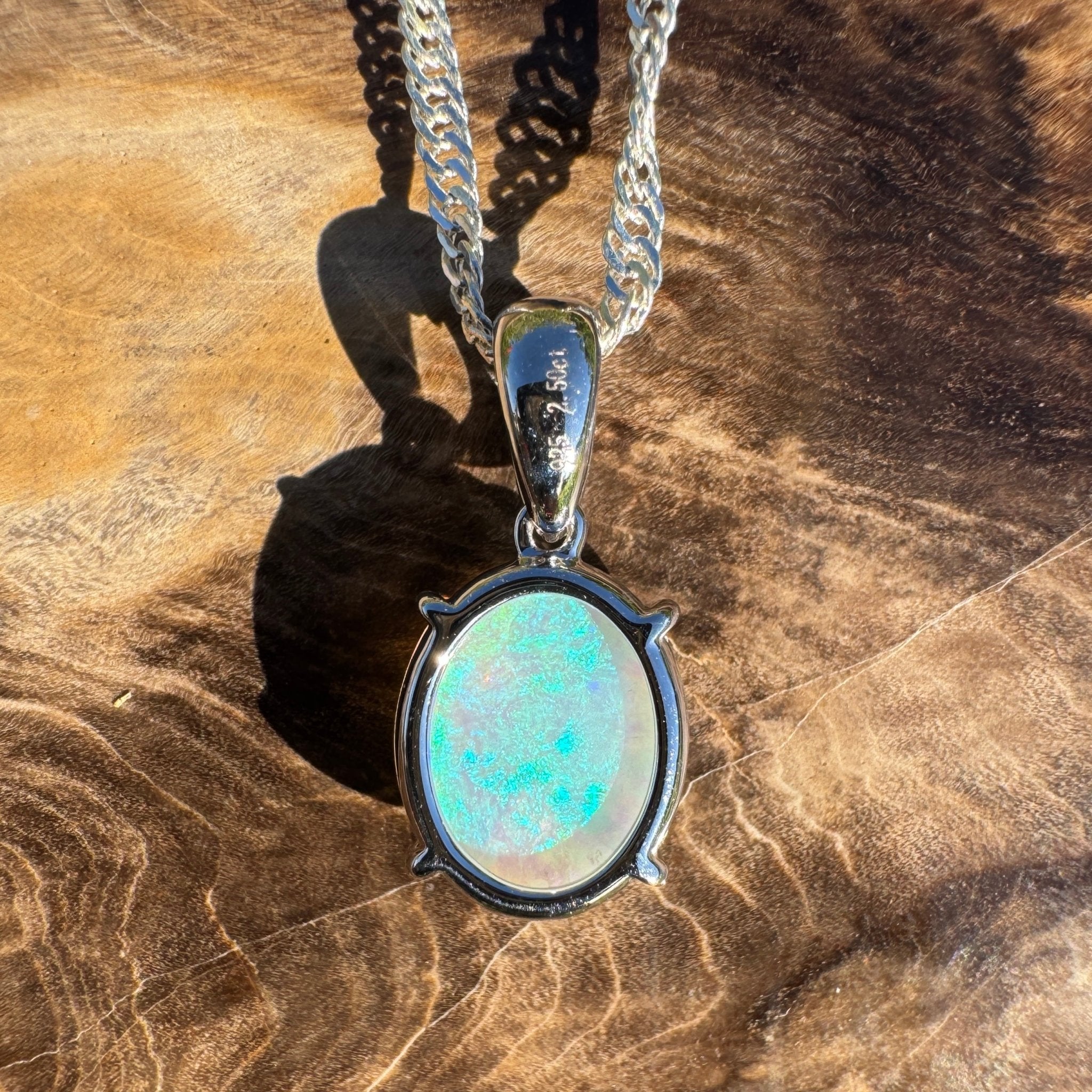 2.5ct Coober Pedy Crystal Opal Pendant Necklace ~ 'Pacific Drift' | 925 Sterling Silver | Solid Australian Opal