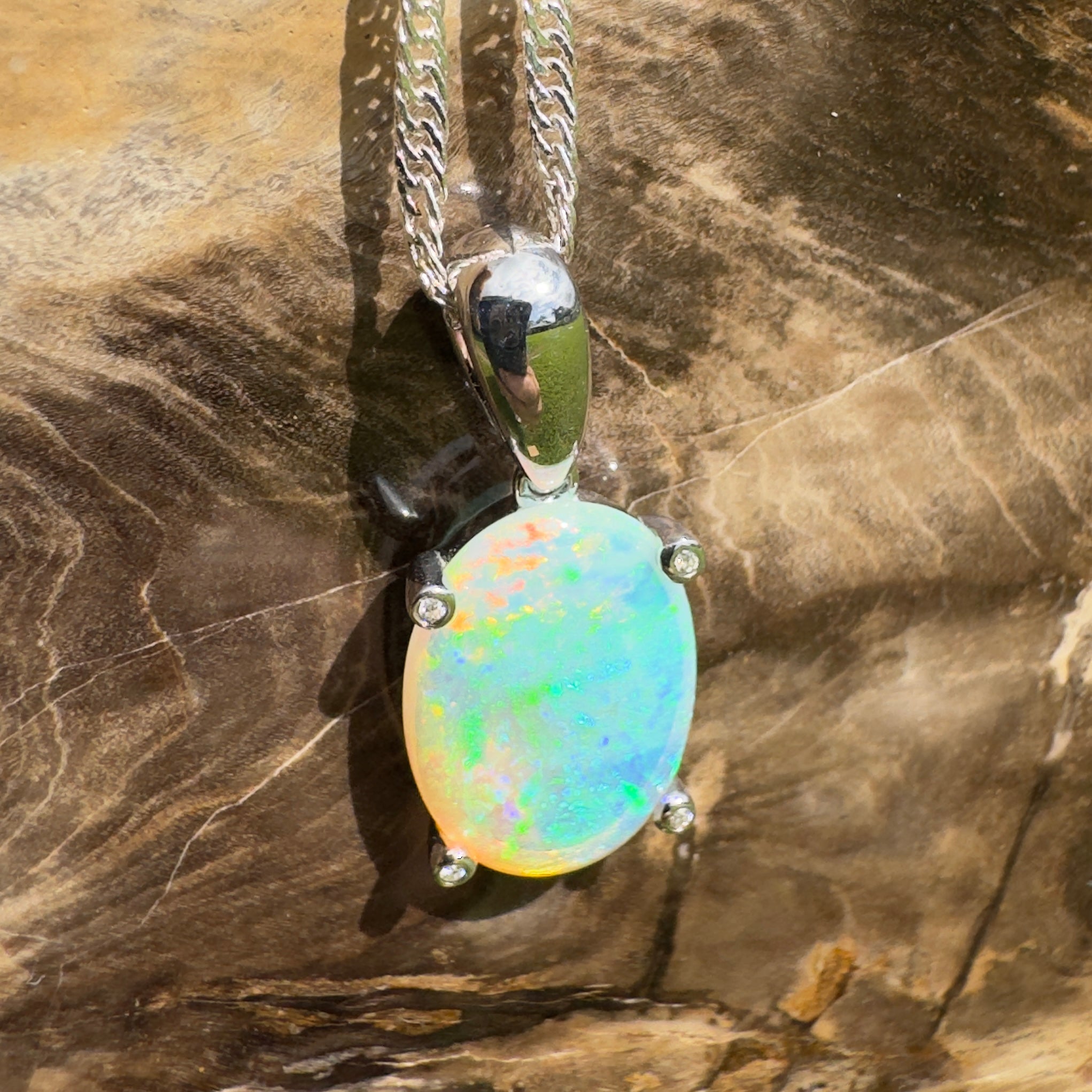 2.5ct Coober Pedy Crystal Opal Pendant Necklace ~ 'Turquoise Bay Current' | 925 Sterling Silver | Solid Australian Opal