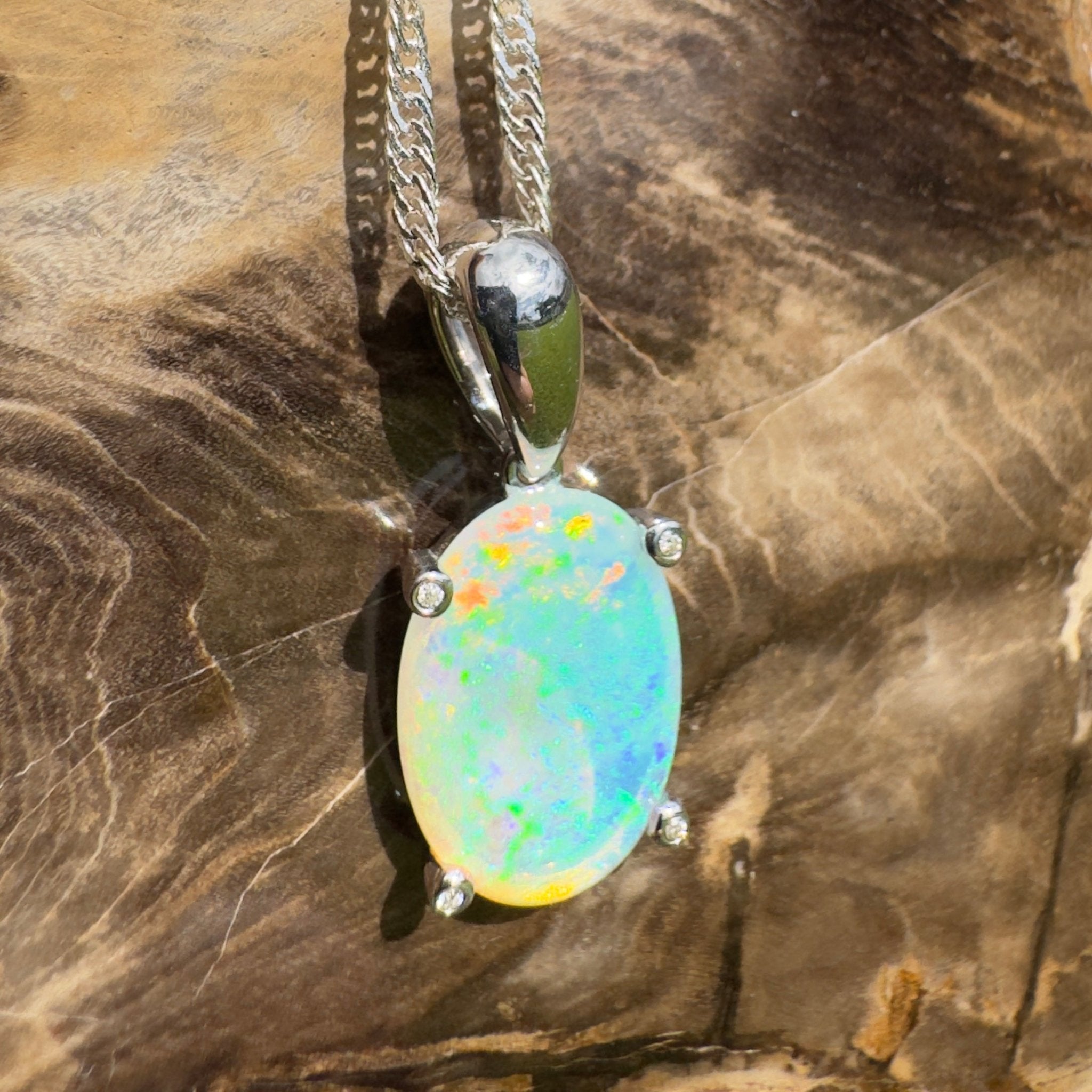 2.5ct Coober Pedy Crystal Opal Pendant Necklace ~ 'Turquoise Bay Current' | 925 Sterling Silver | Solid Australian Opal