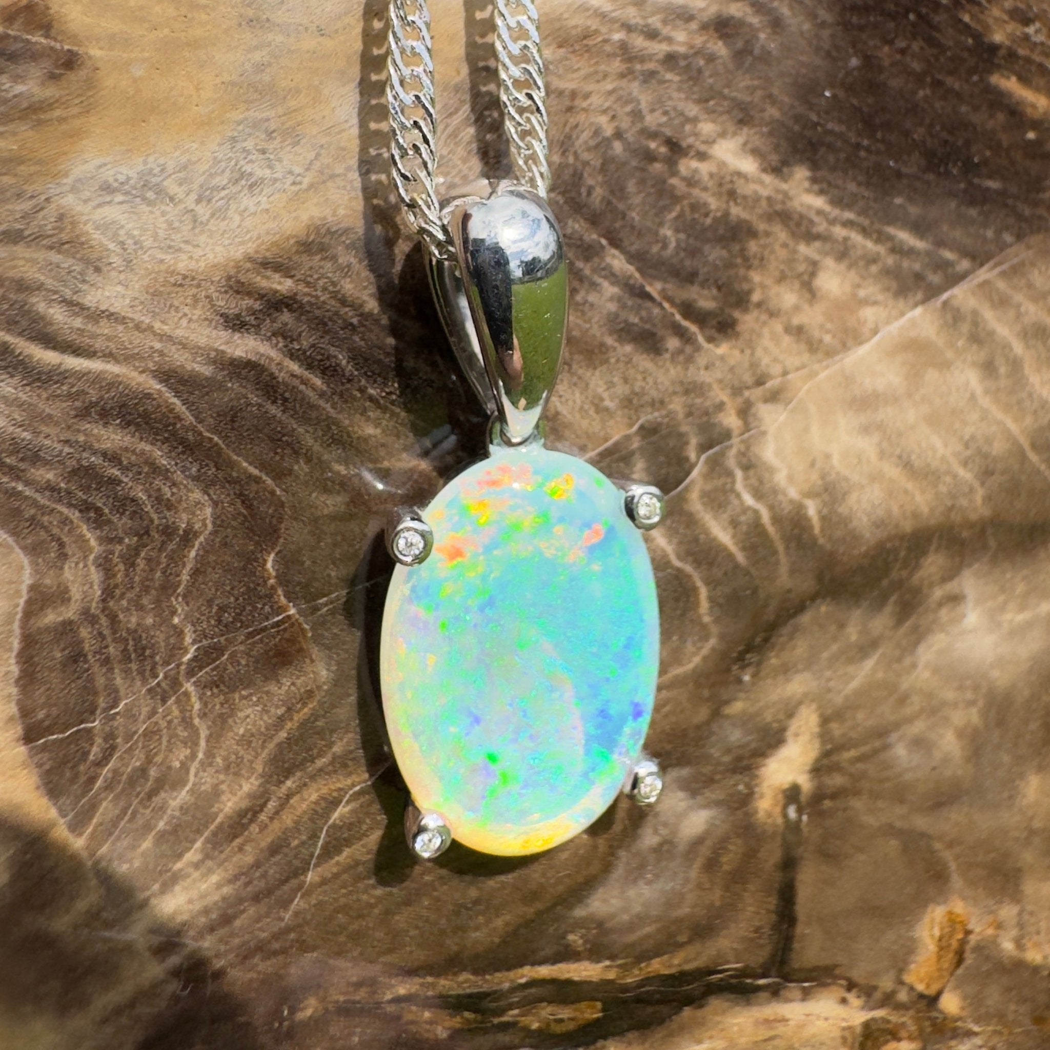 2.5ct Coober Pedy Crystal Opal Pendant Necklace ~ 'Turquoise Bay Current' | 925 Sterling Silver | Solid Australian Opal