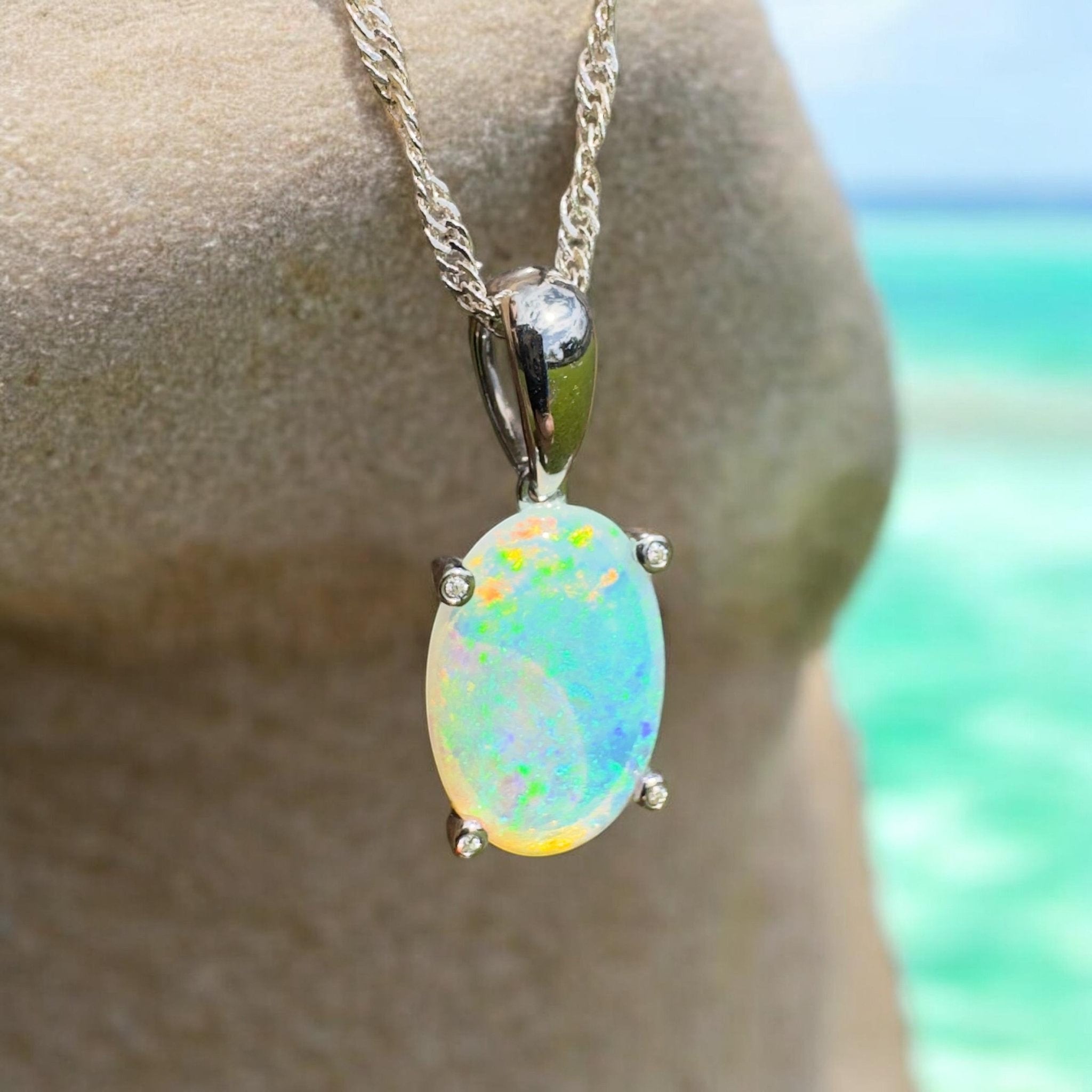 2.5ct Coober Pedy Crystal Opal Pendant Necklace ~ 'Turquoise Bay Current' | 925 Sterling Silver | Solid Australian Opal