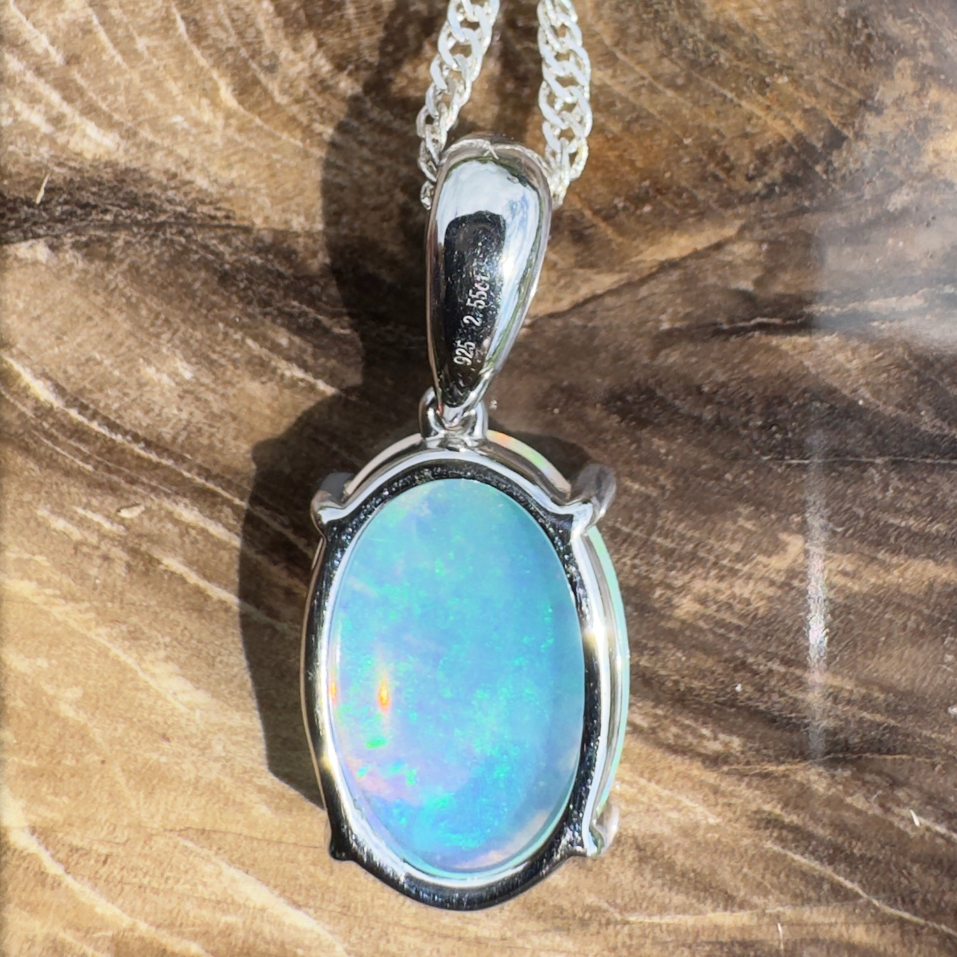 2.5ct Coober Pedy Crystal Opal Pendant Necklace ~ 'Turquoise Bay Current' | 925 Sterling Silver | Solid Australian Opal