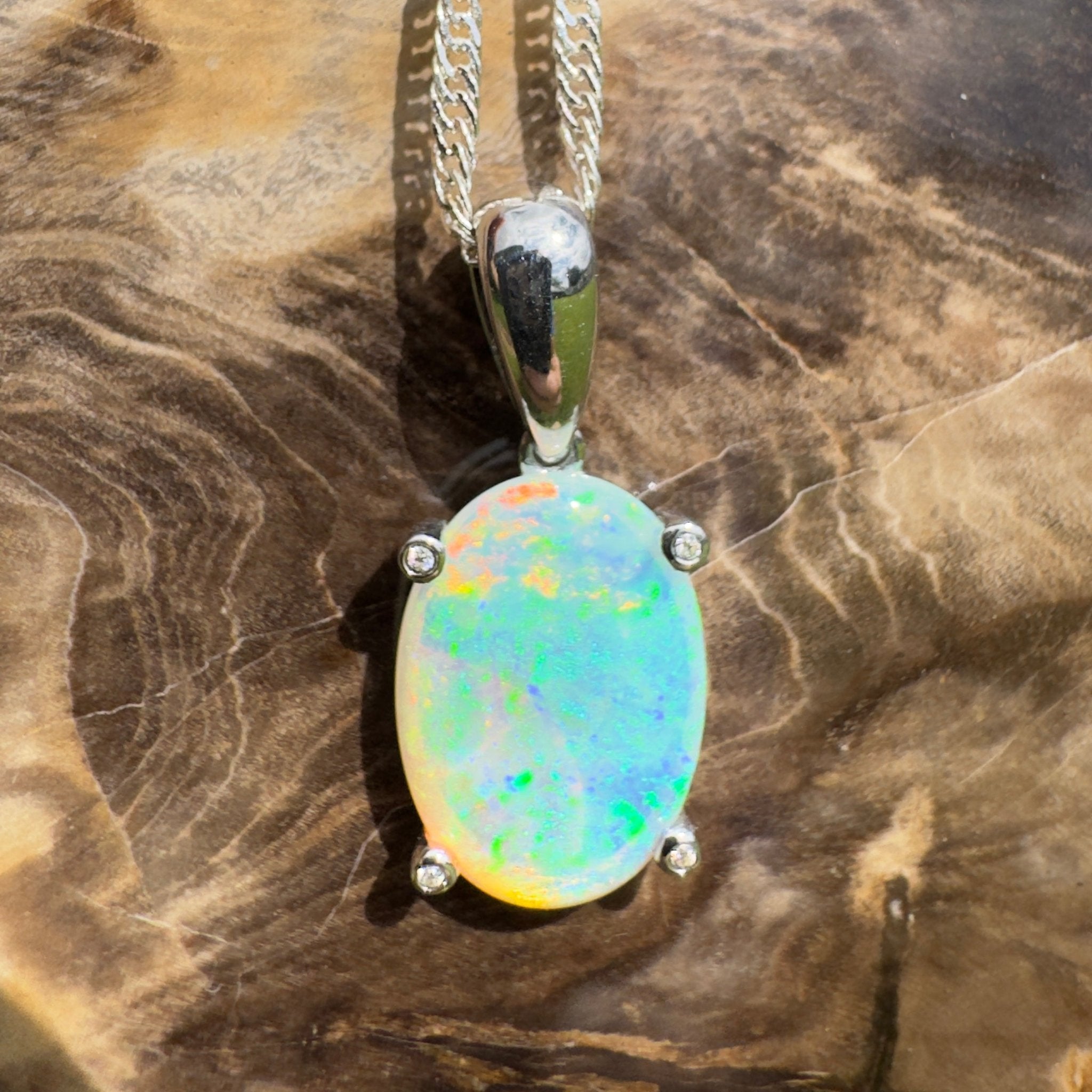 2.5ct Coober Pedy Crystal Opal Pendant Necklace ~ 'Turquoise Bay Current' | 925 Sterling Silver | Solid Australian Opal