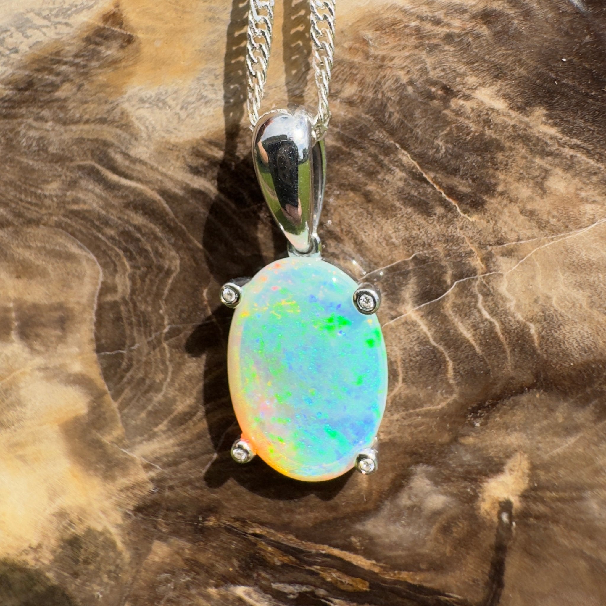 2.5ct Coober Pedy Crystal Opal Pendant Necklace ~ 'Turquoise Bay Current' | 925 Sterling Silver | Solid Australian Opal