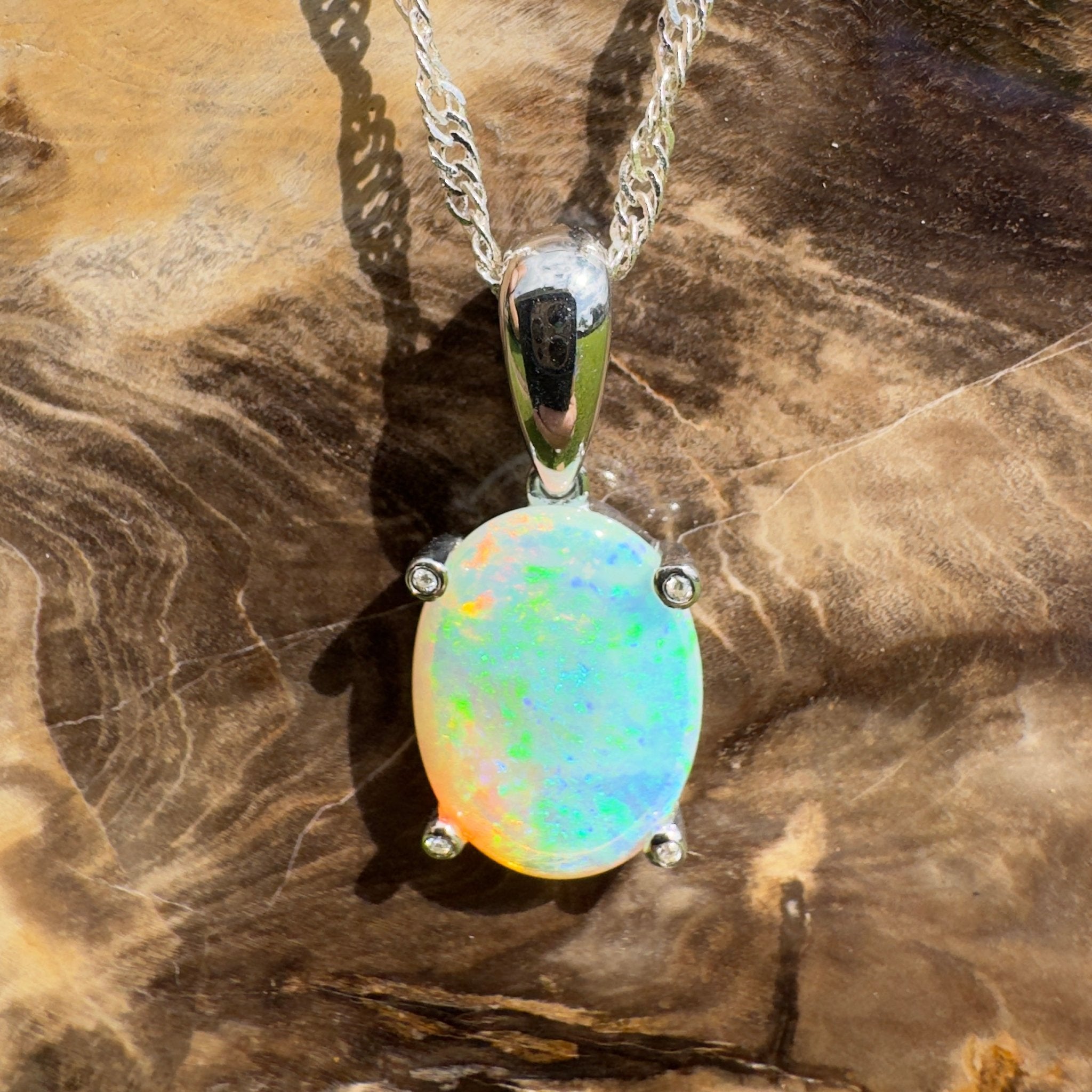 2.5ct Coober Pedy Crystal Opal Pendant Necklace ~ 'Turquoise Bay Current' | 925 Sterling Silver | Solid Australian Opal