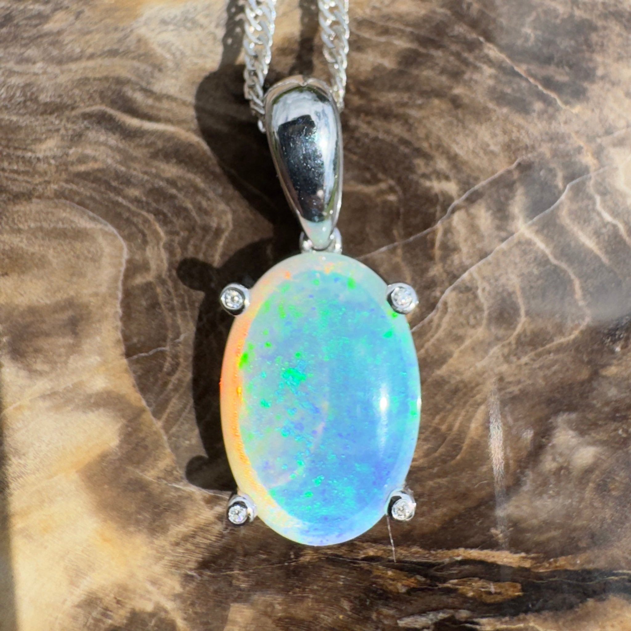 2.5ct Coober Pedy Crystal Opal Pendant Necklace ~ 'Turquoise Bay Current' | 925 Sterling Silver | Solid Australian Opal