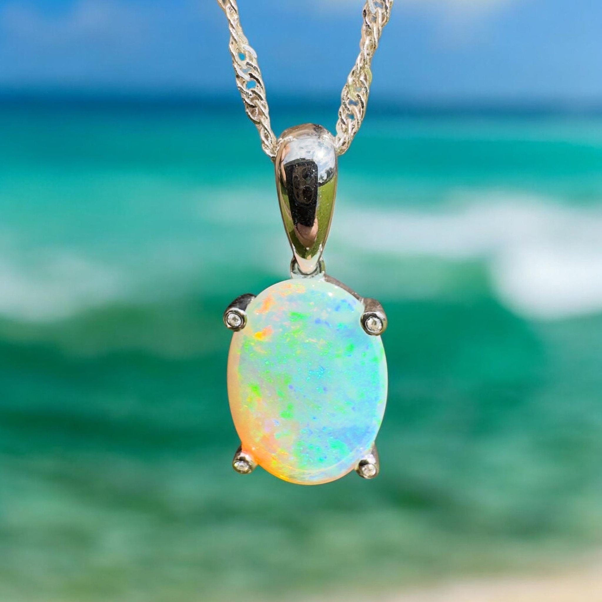 2.5ct Coober Pedy Crystal Opal Pendant Necklace ~ 'Turquoise Bay Current' | 925 Sterling Silver | Solid Australian Opal