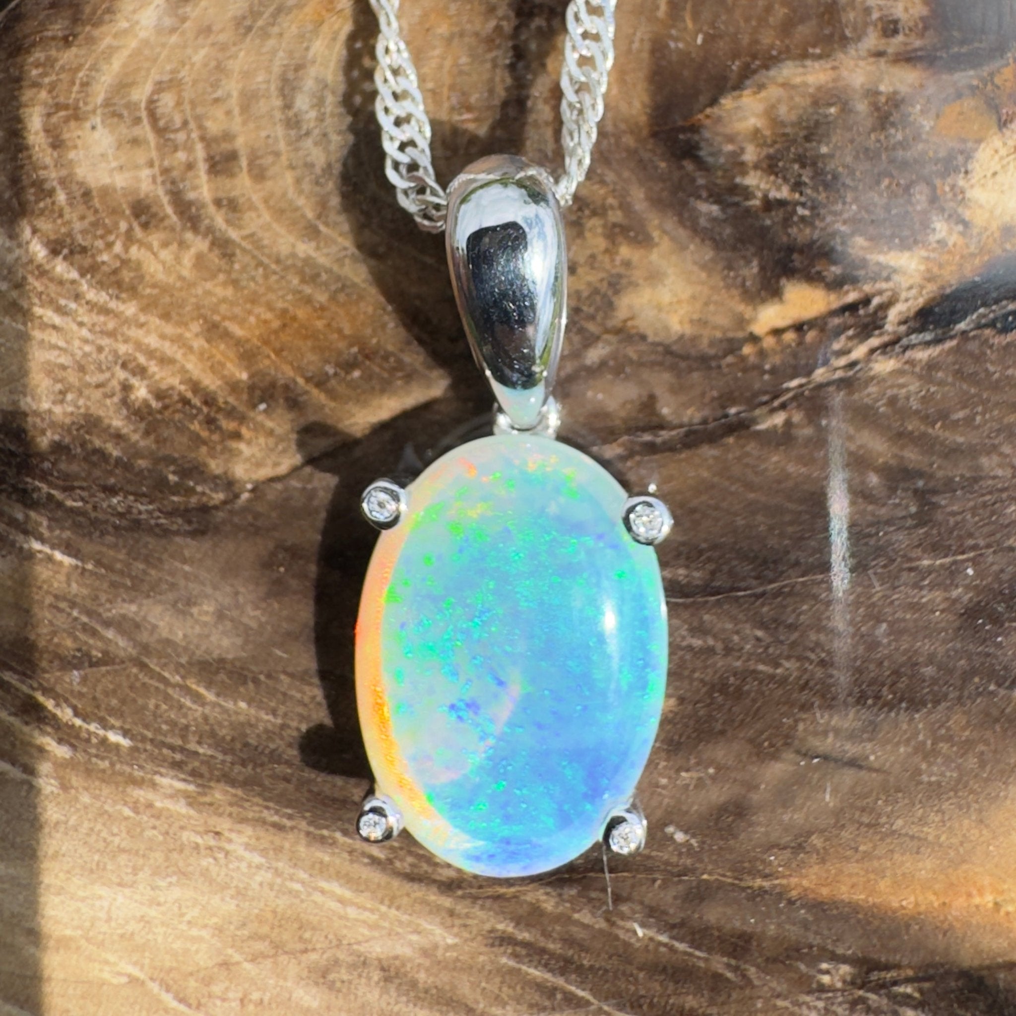 2.5ct Coober Pedy Crystal Opal Pendant Necklace ~ 'Turquoise Bay Current' | 925 Sterling Silver | Solid Australian Opal