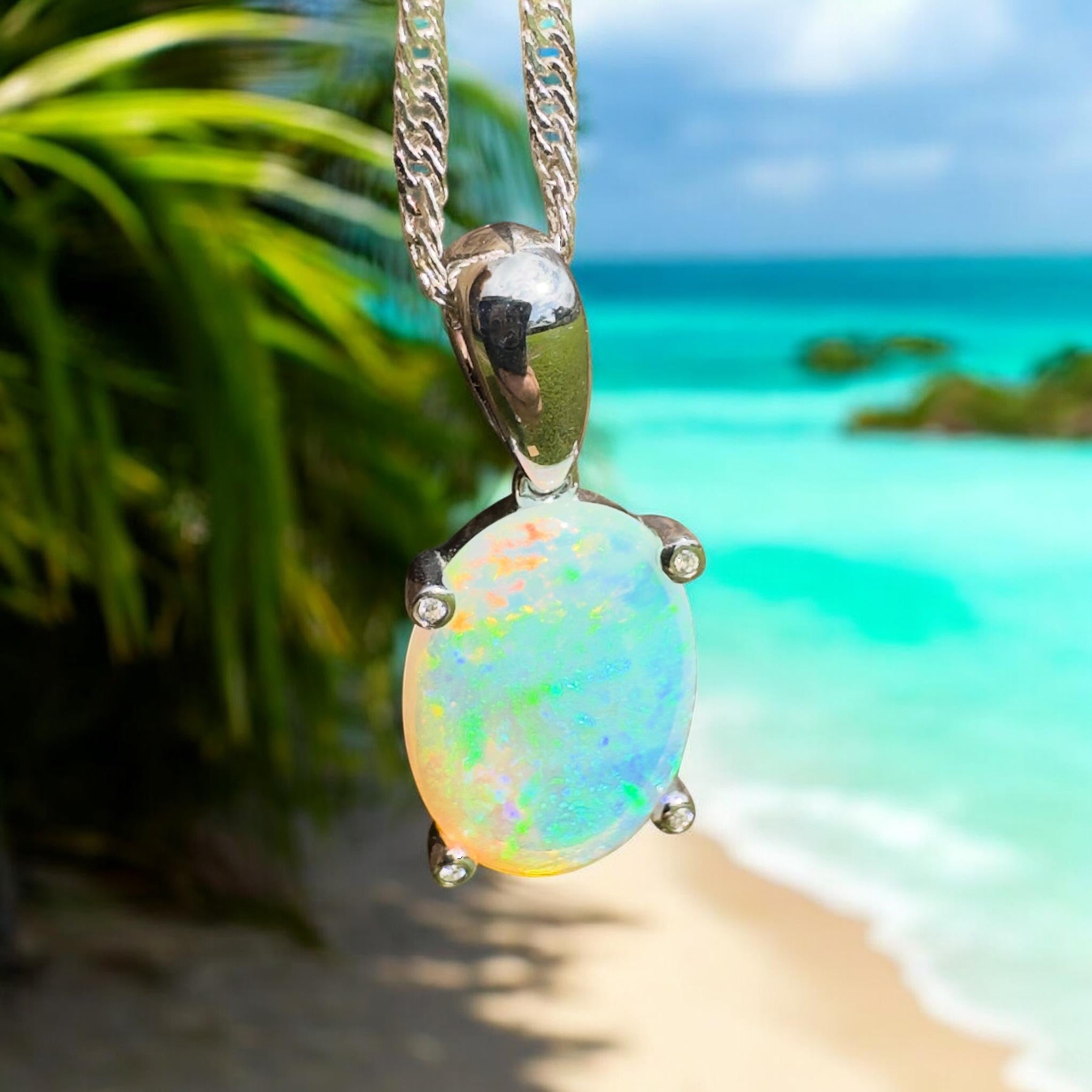 2.5ct Coober Pedy Crystal Opal Pendant Necklace ~ 'Turquoise Bay Current' | 925 Sterling Silver | Solid Australian Opal