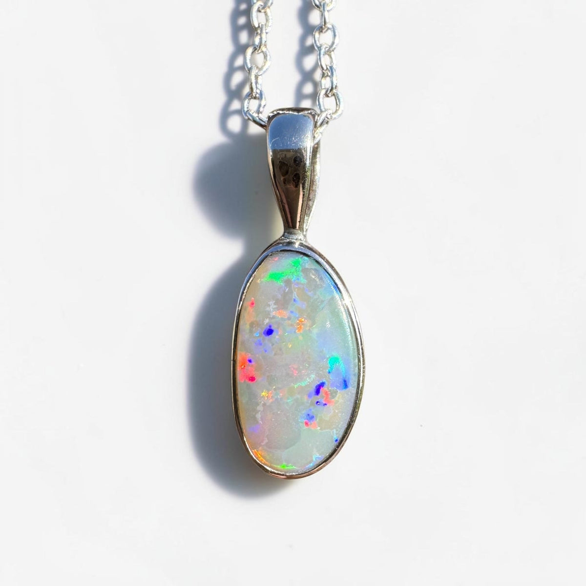 2.5ct Coober Pedy Opal Pendant Necklace ~ 'Boranup Firelight' | 925 Sterling Silver | Solid Australian Opal