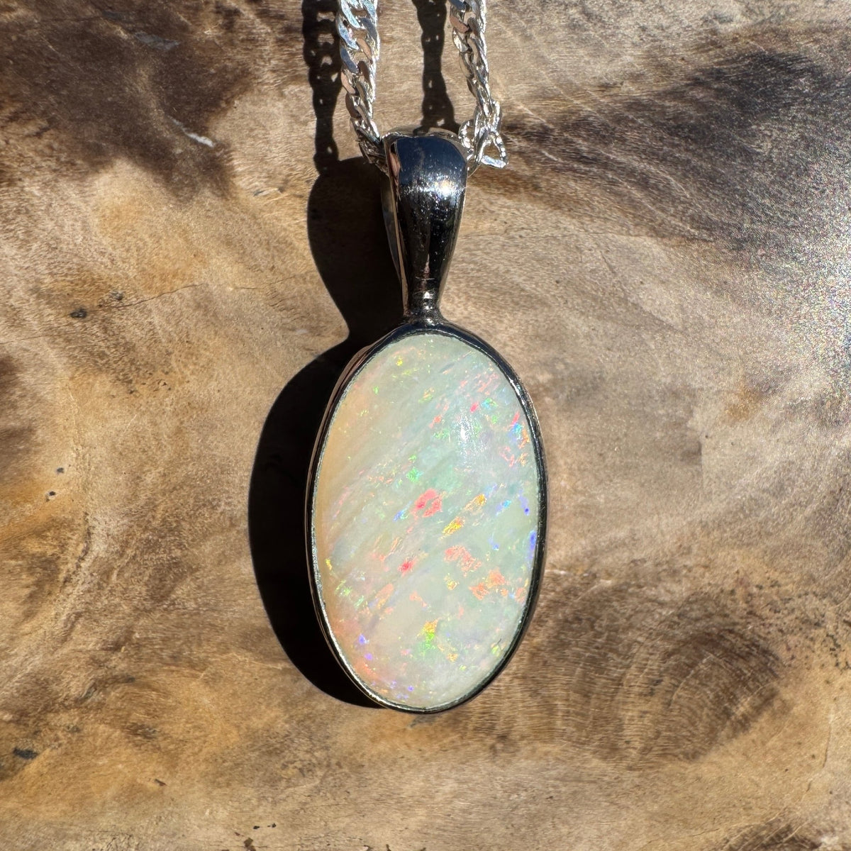 2.5ct Coober Pedy Opal Pendant Necklace ~ 'Kanangra Aurora' | 925 Sterling Silver | Solid Australian Opal