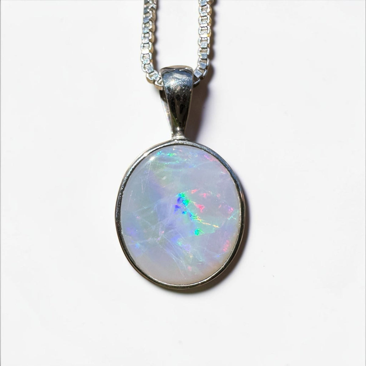 2.5ct Lightning Ridge Semi Black Opal Pendant Necklace ~ 'Angledool Ember' | 925 Sterling Silver | Solid Australian Opal